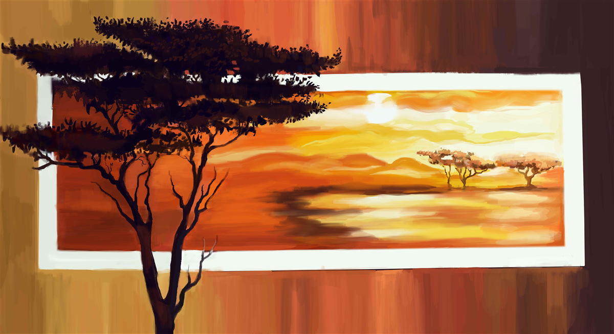 Fotobehang zonsondergang meer met bonsai