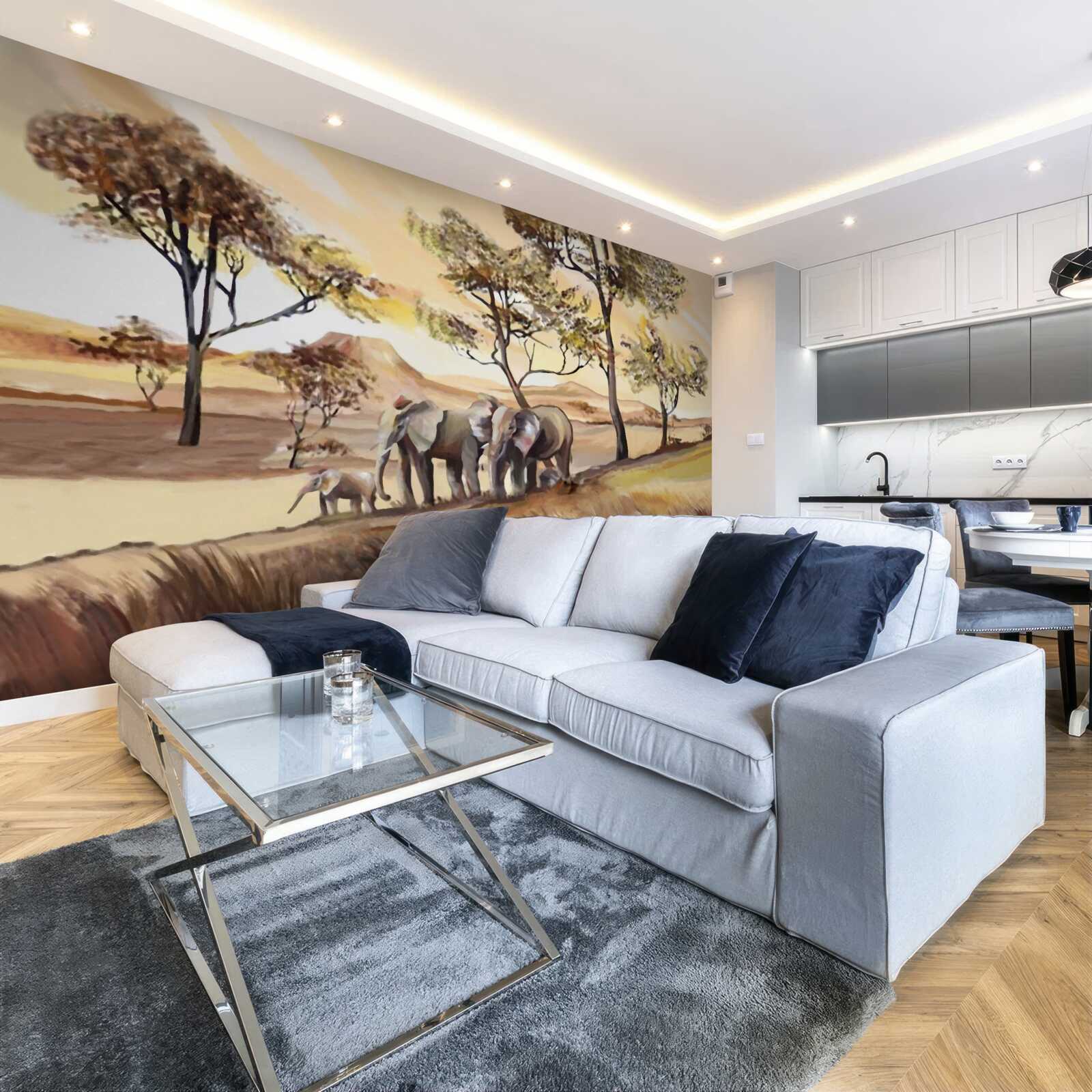 Fotobehang olifantenreis met het gezin