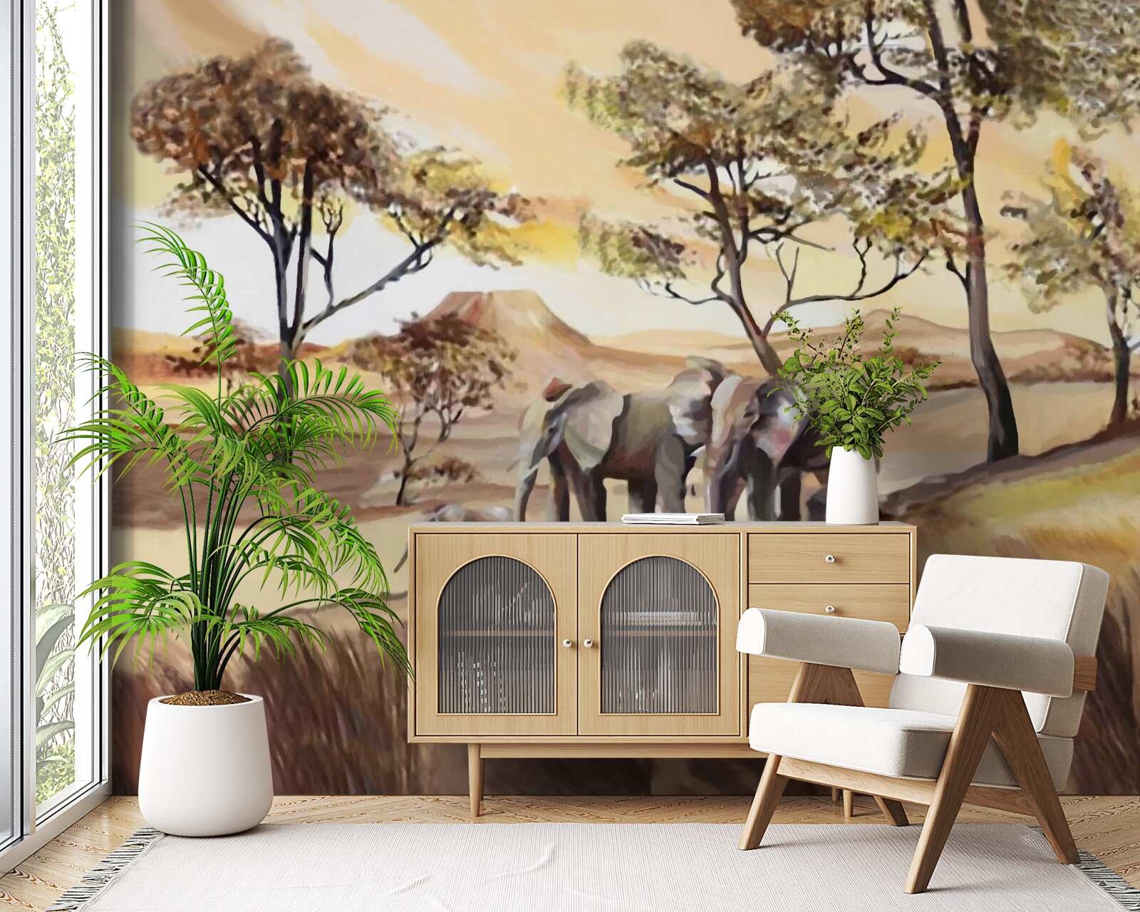 Fotobehang olifantenreis met het gezin