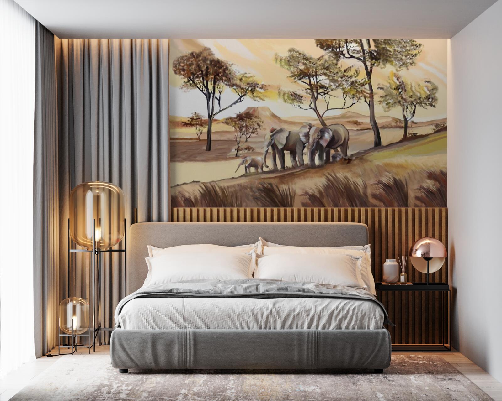 Fotobehang olifantenreis met het gezin