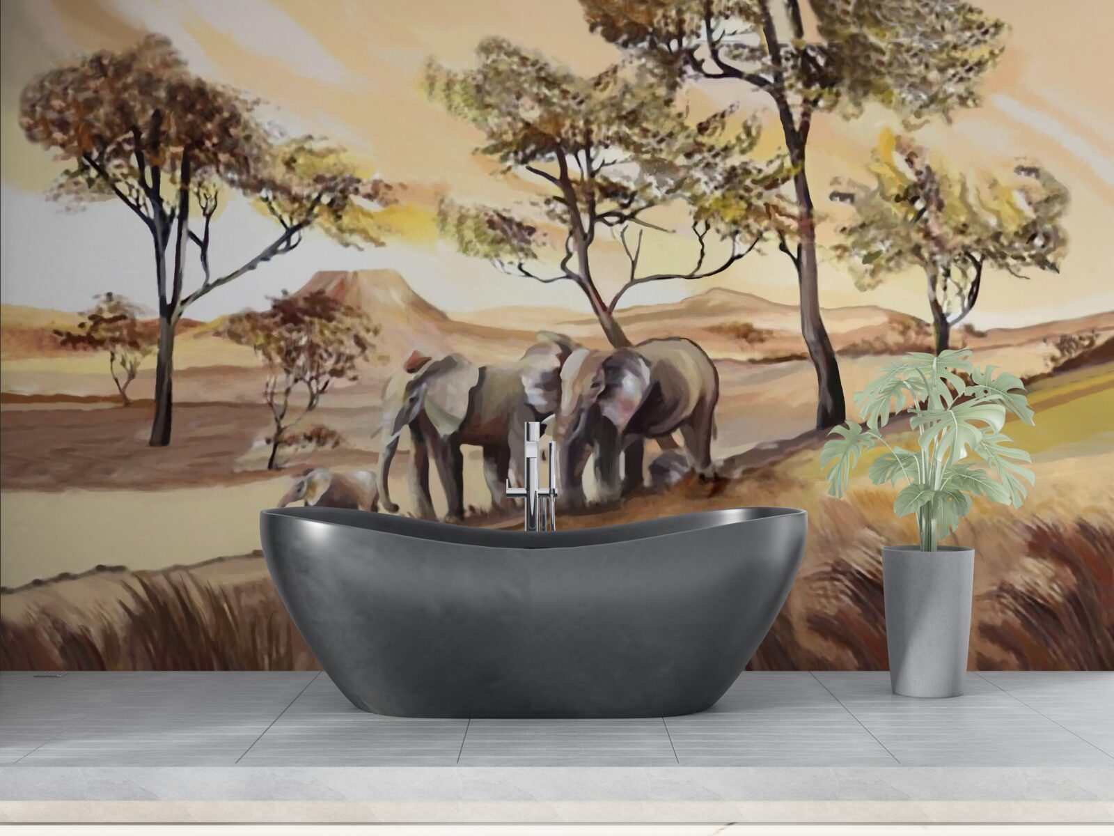 Fotobehang olifantenreis met het gezin