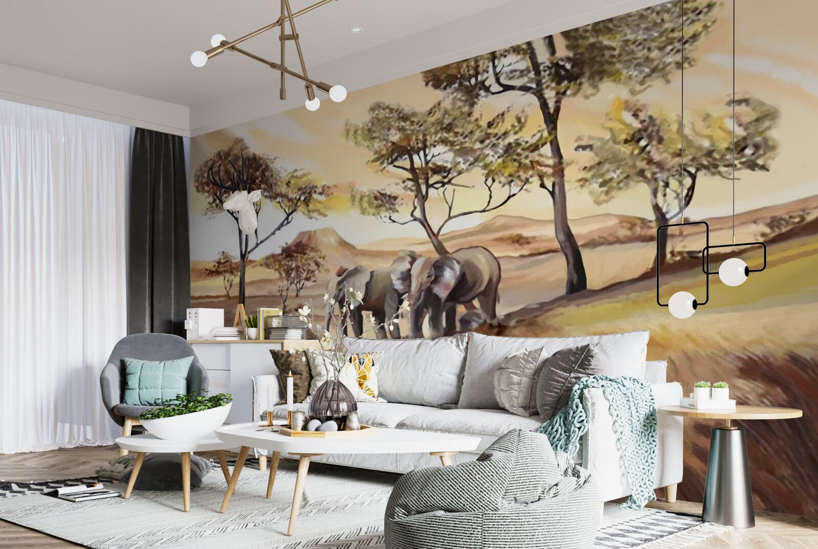 Fotobehang olifantenreis met het gezin