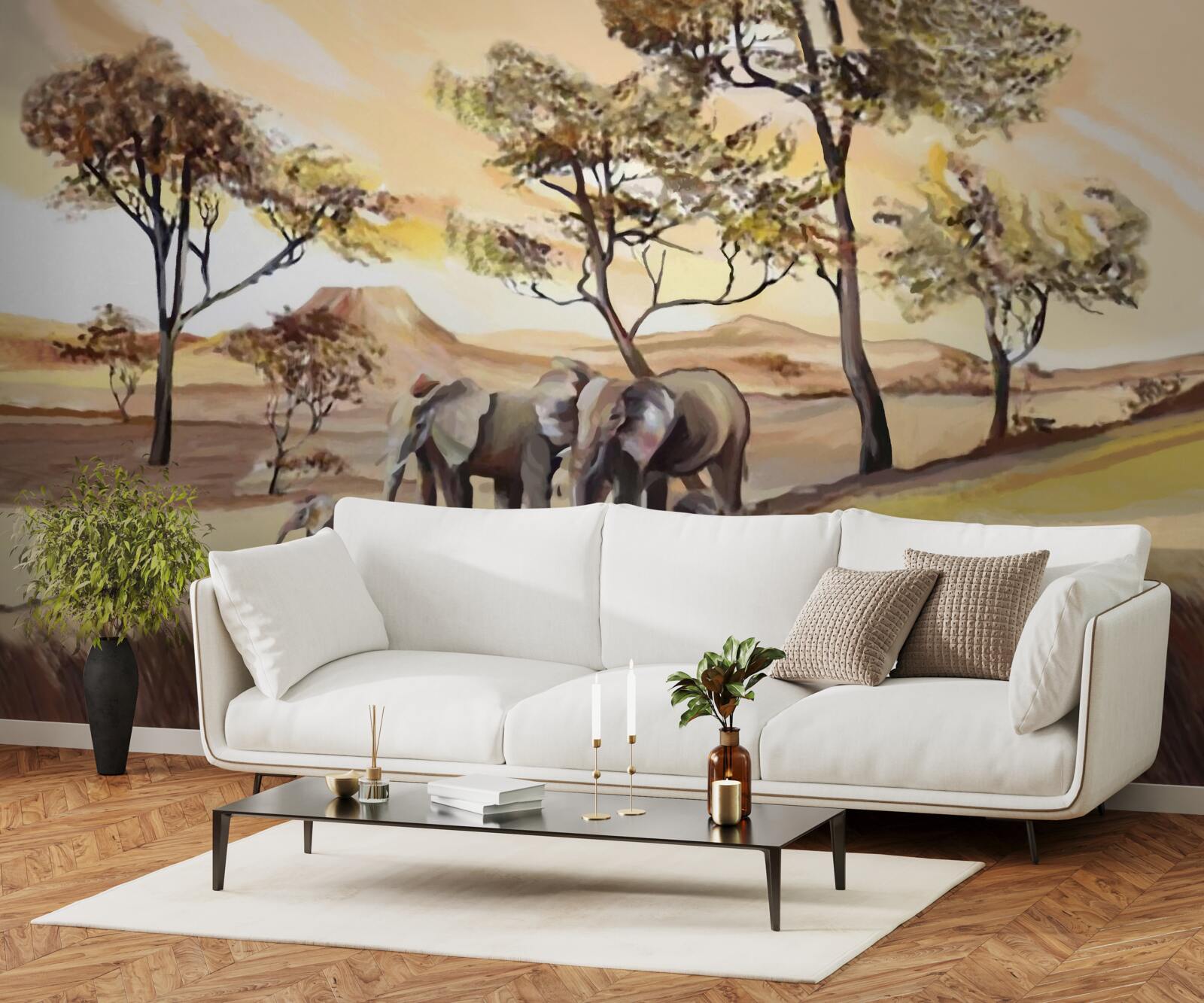 Fotobehang olifantenreis met het gezin