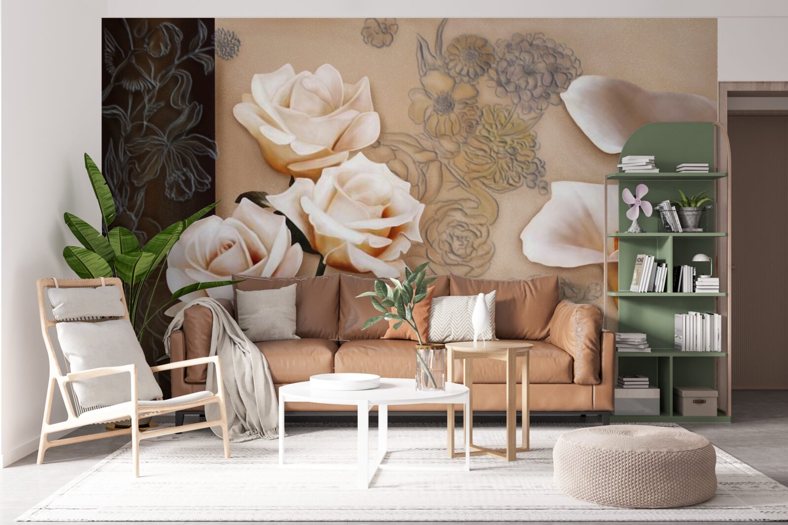 Fotobehang tulpen, callae en rozen in beige