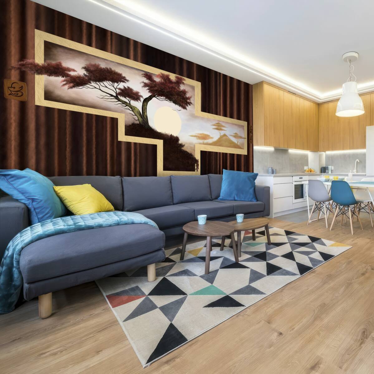 Fotobehang zonsopgang boven oude bonsai