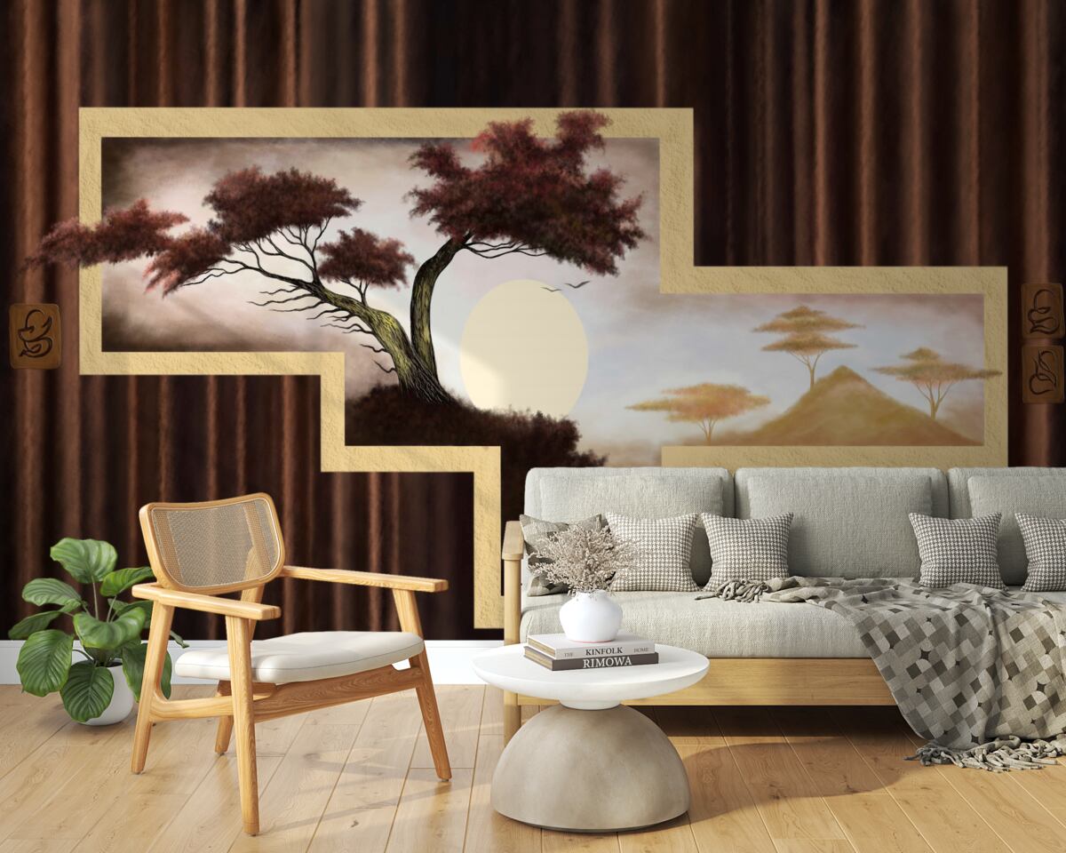 Fotobehang zonsopgang boven oude bonsai