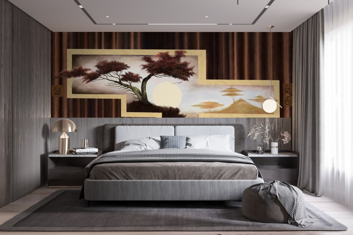 Fotobehang zonsopgang boven oude bonsai