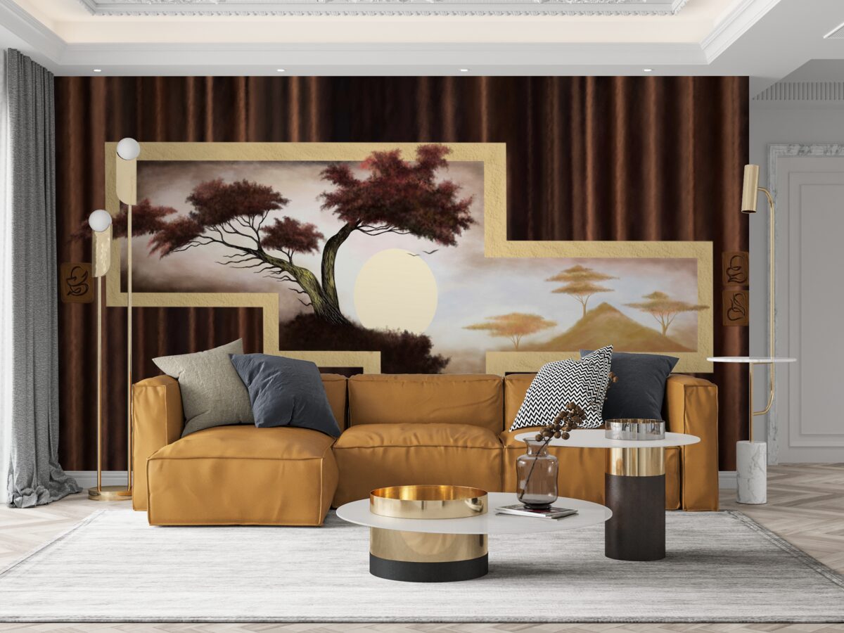 Fotobehang zonsopgang boven oude bonsai