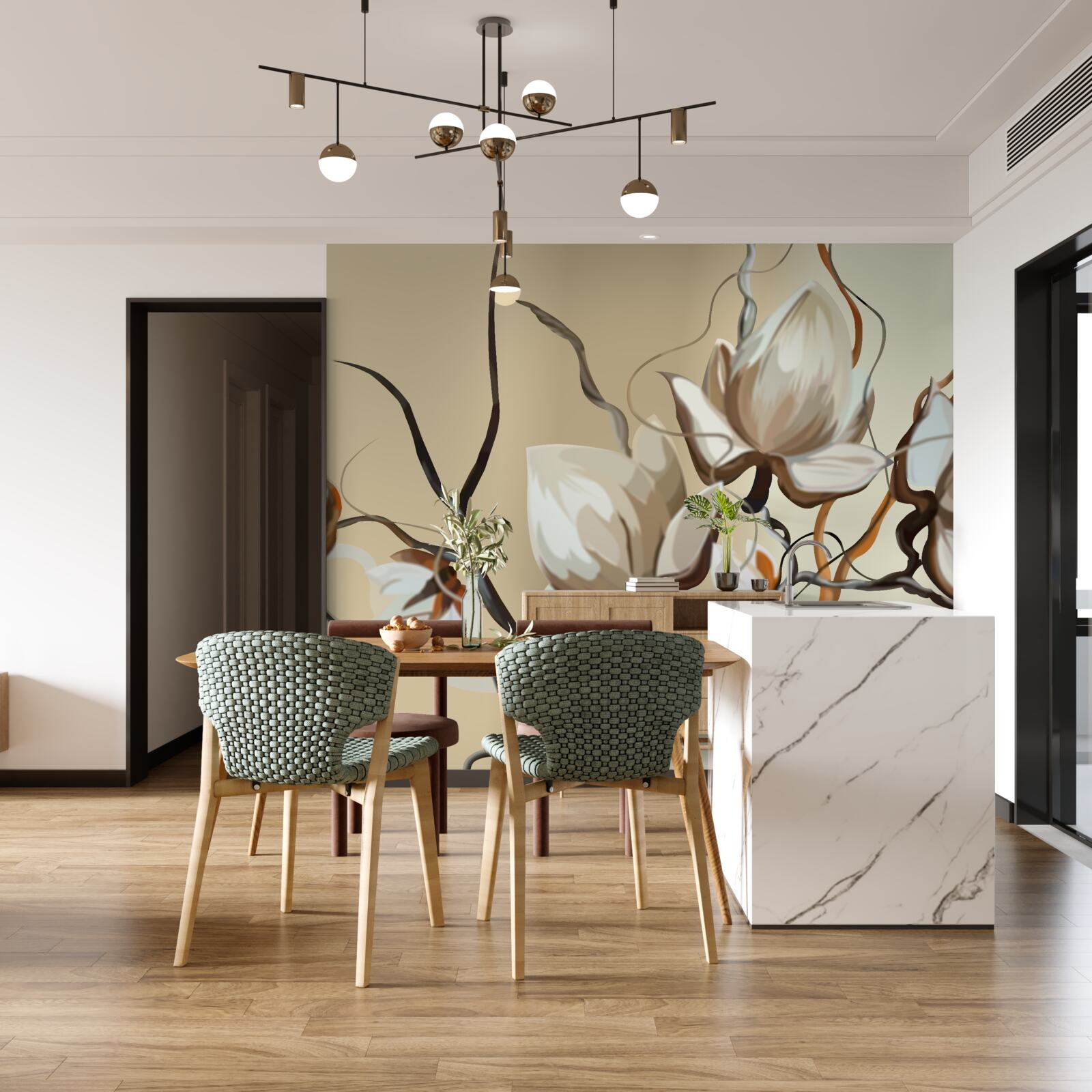 Fotobehang witte bloeiende takken van magnolia