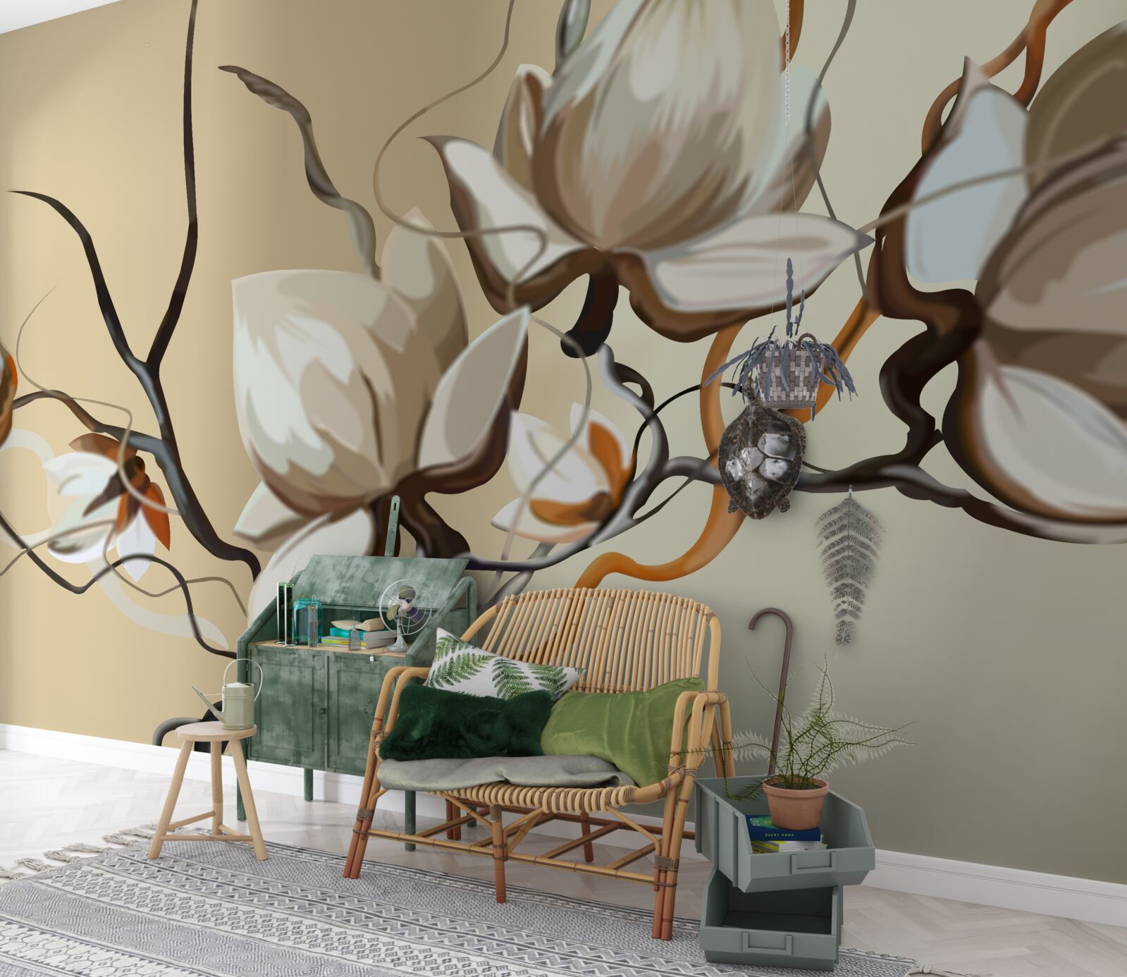 Fotobehang witte bloeiende takken van magnolia