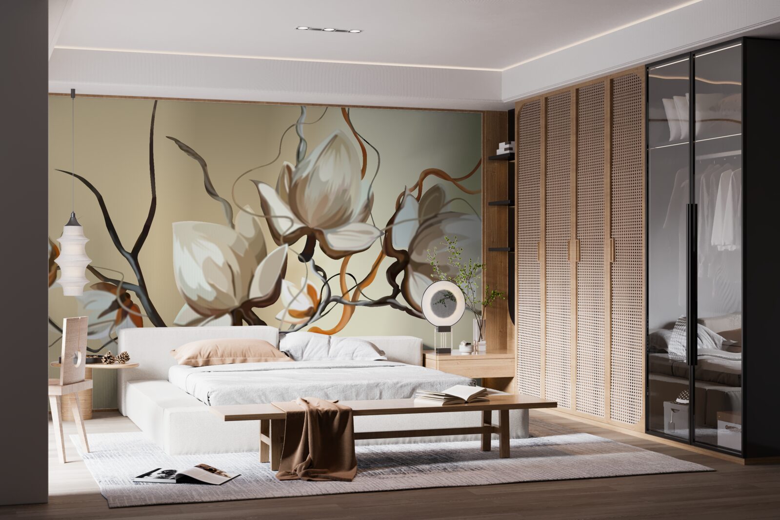 Fotobehang witte bloeiende takken van magnolia