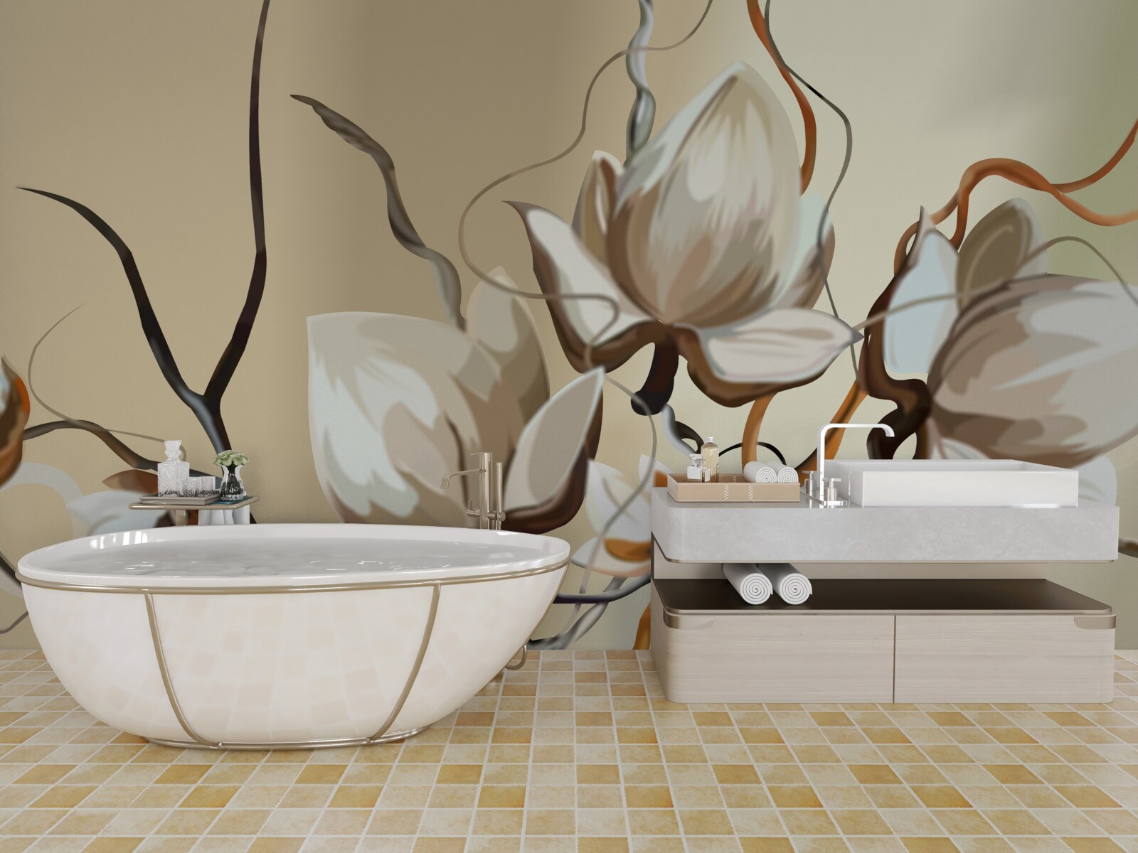 Fotobehang witte bloeiende takken van magnolia