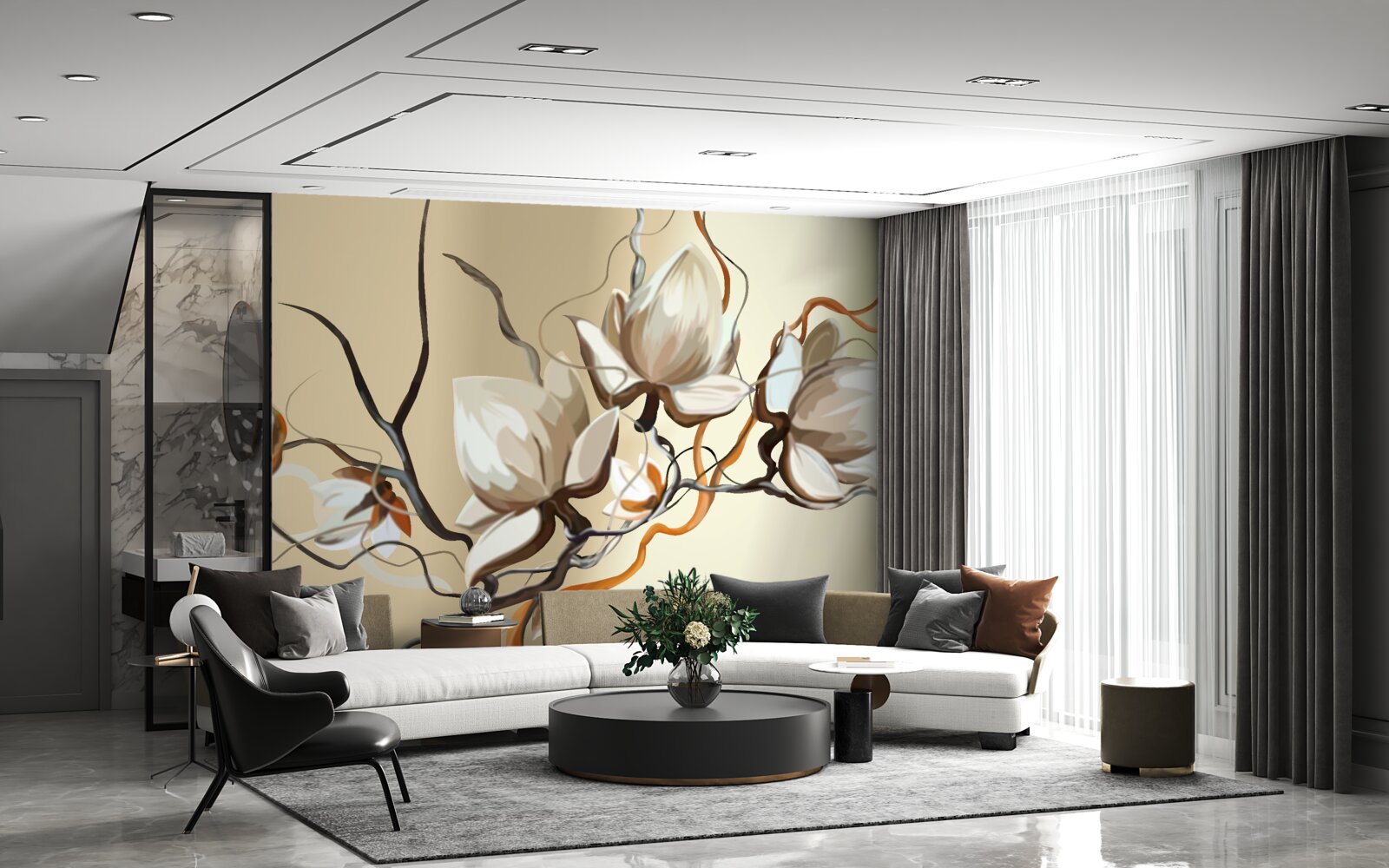 Fotobehang witte bloeiende takken van magnolia