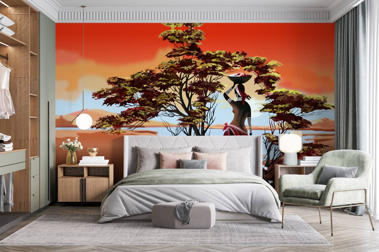 Fotobehang dame in een oase in afrika