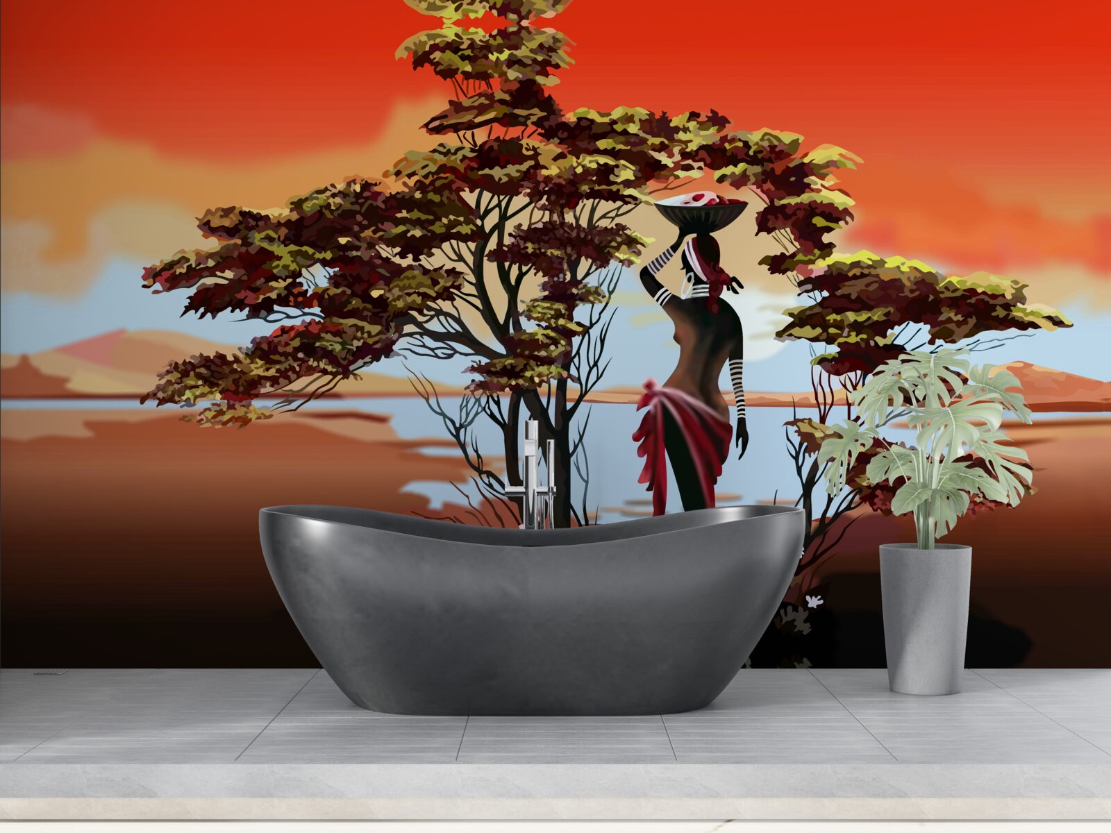 Fotobehang dame in een oase in afrika