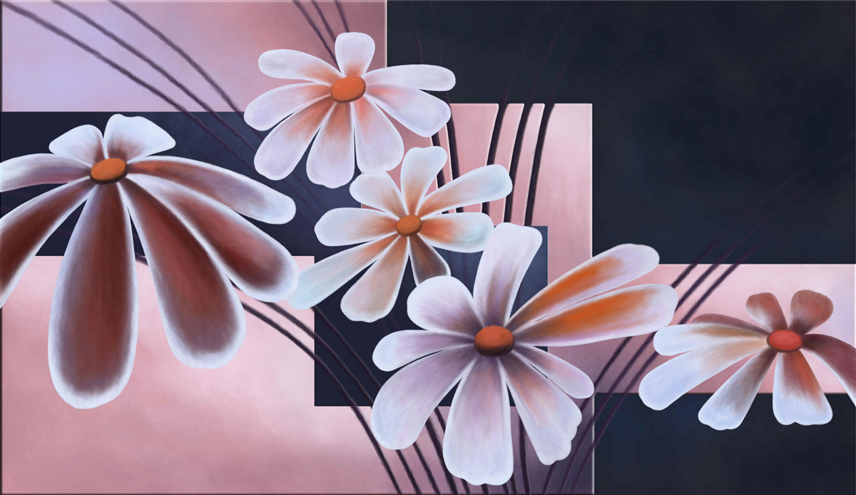 Fotobehang vijf witte margrieten op doek