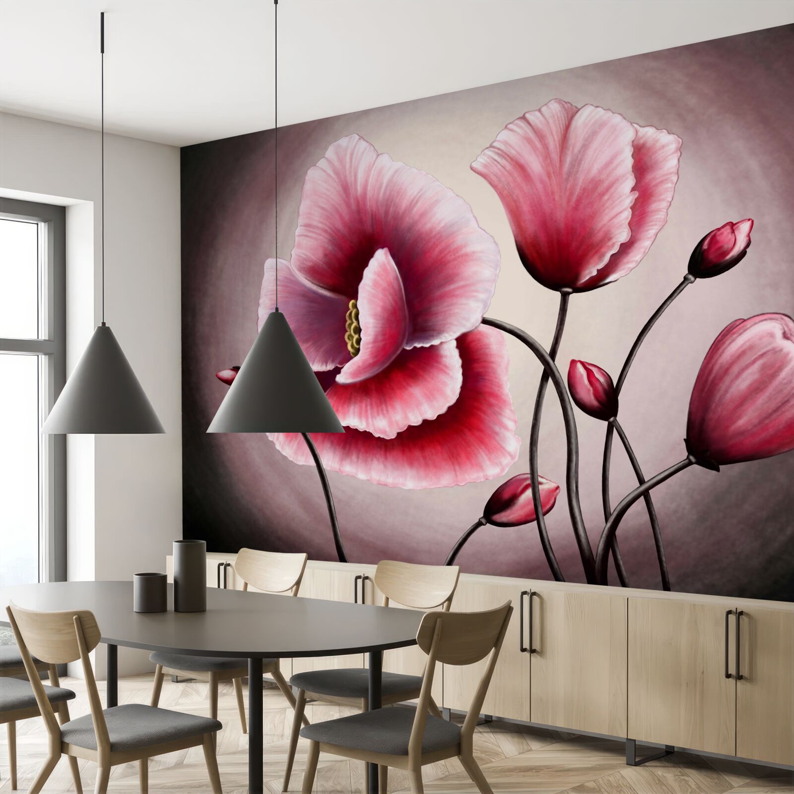 Fotobehang klaprozen bloeien roze