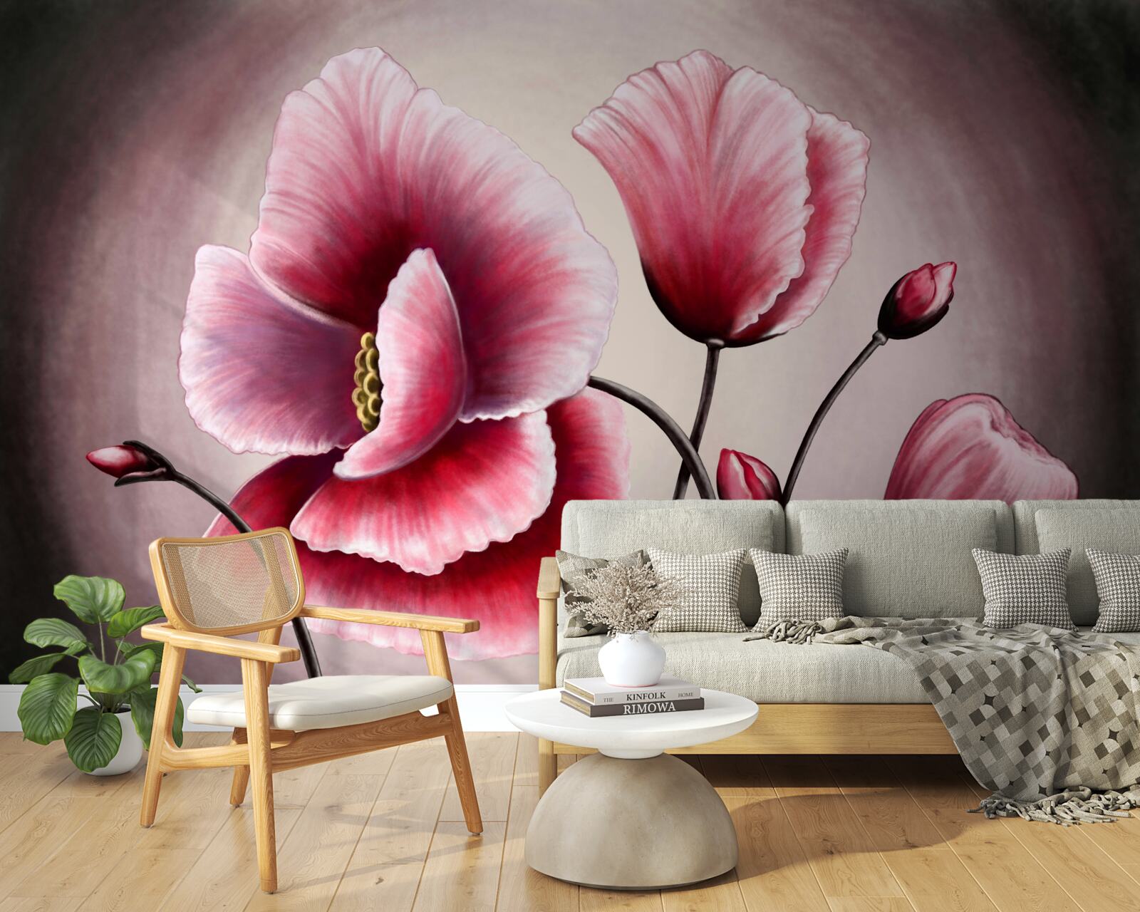 Fotobehang klaprozen bloeien roze