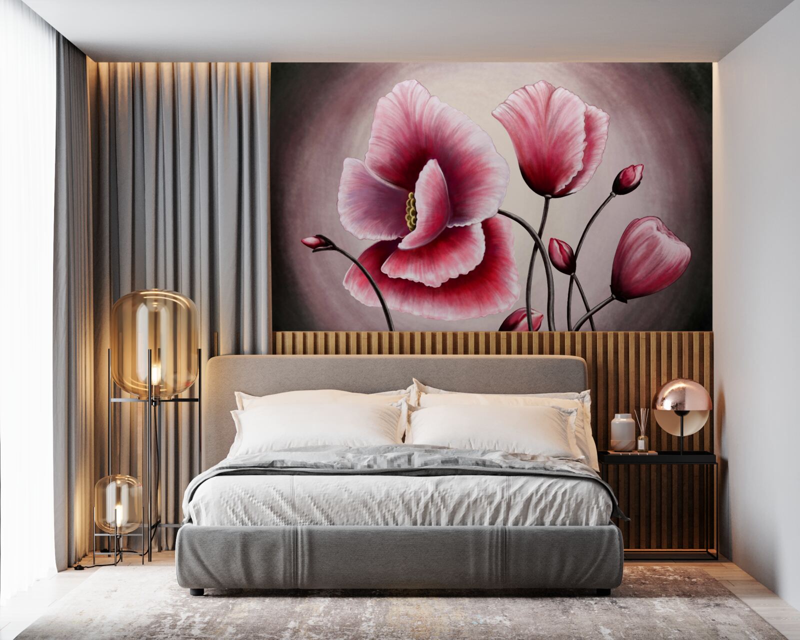 Fotobehang klaprozen bloeien roze