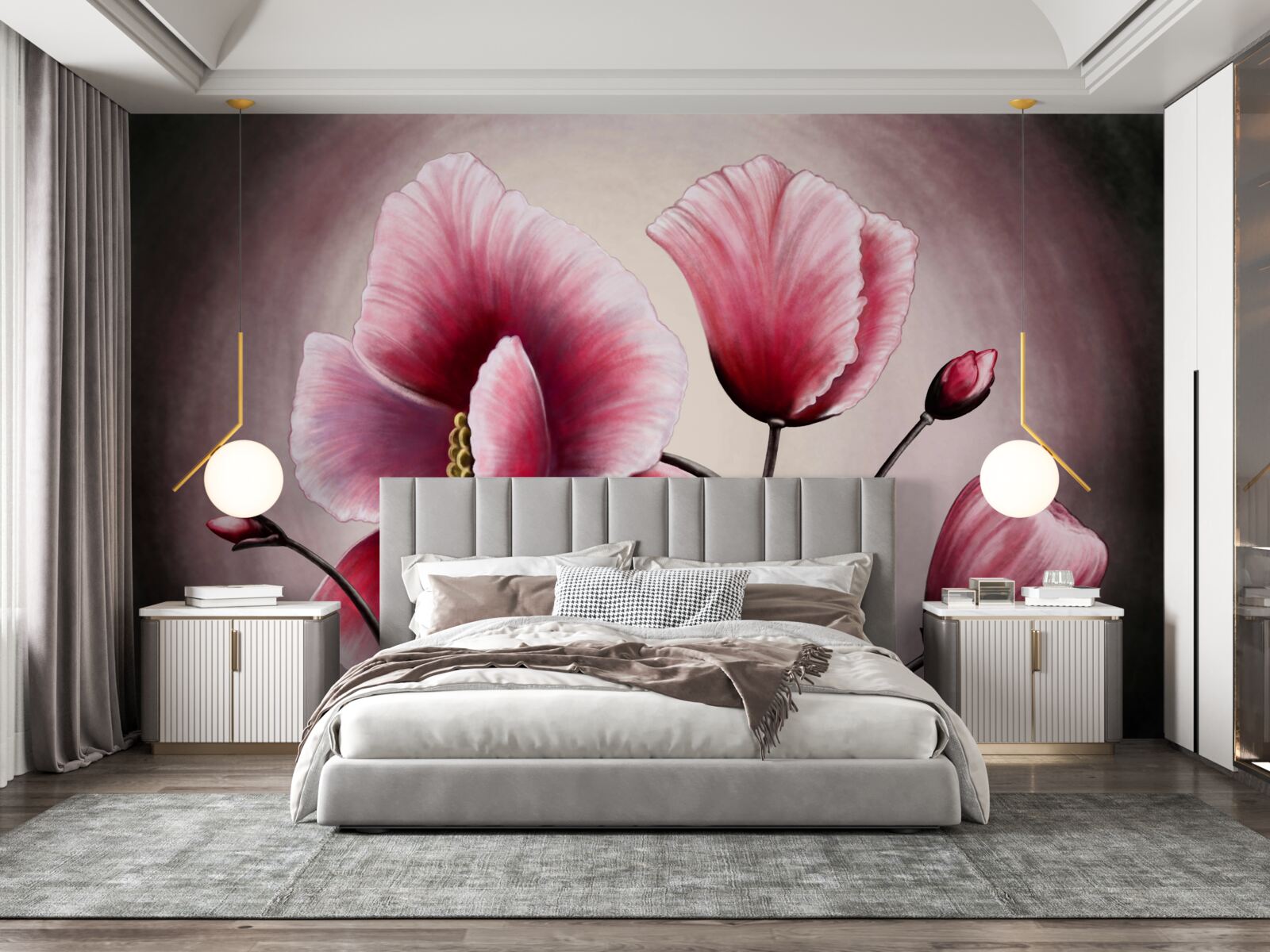 Fotobehang klaprozen bloeien roze