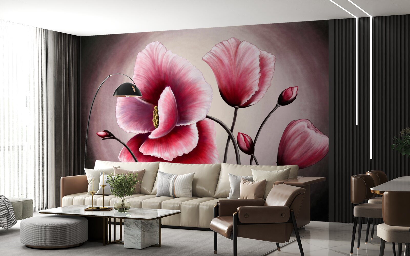 Fotobehang klaprozen bloeien roze