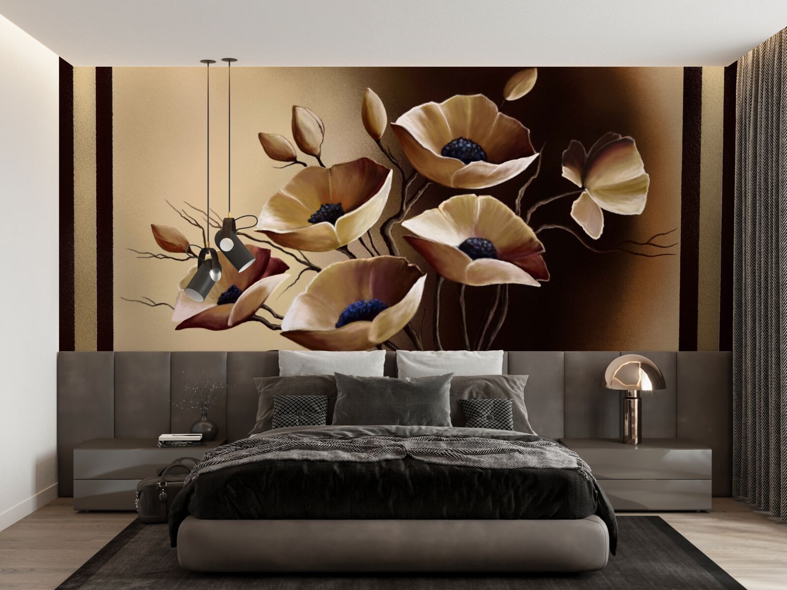 Fotobehang beige klaprozen in een abstracte stijl