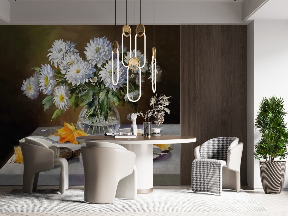 Fotobehang de kleuren van de chrysanten op tafel