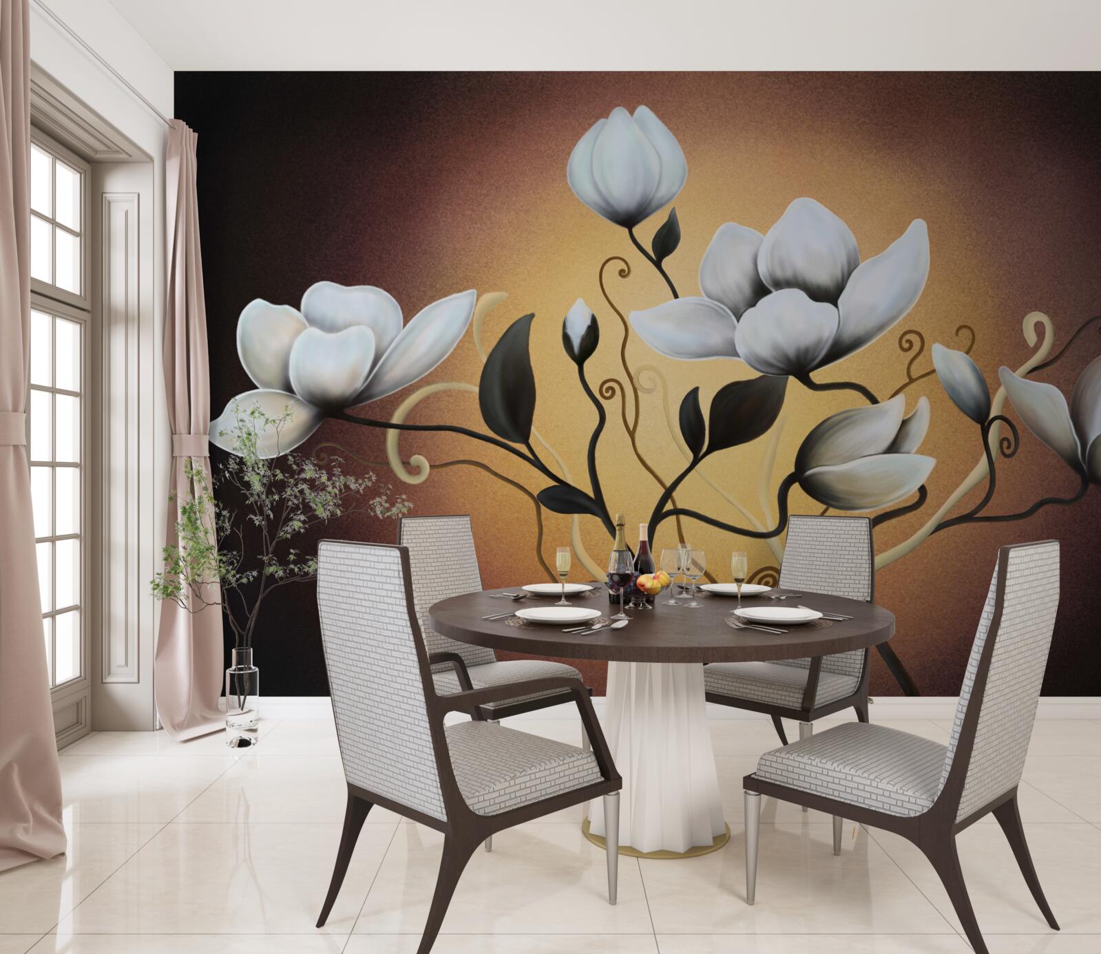 Fotobehang magnolia boeket van witachtige bloemen