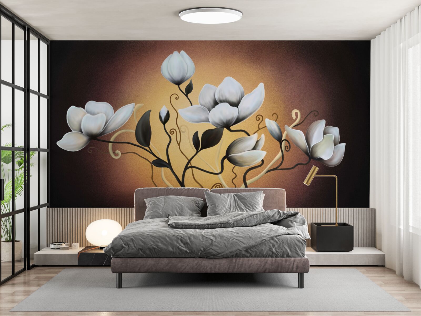 Fotobehang magnolia boeket van witachtige bloemen