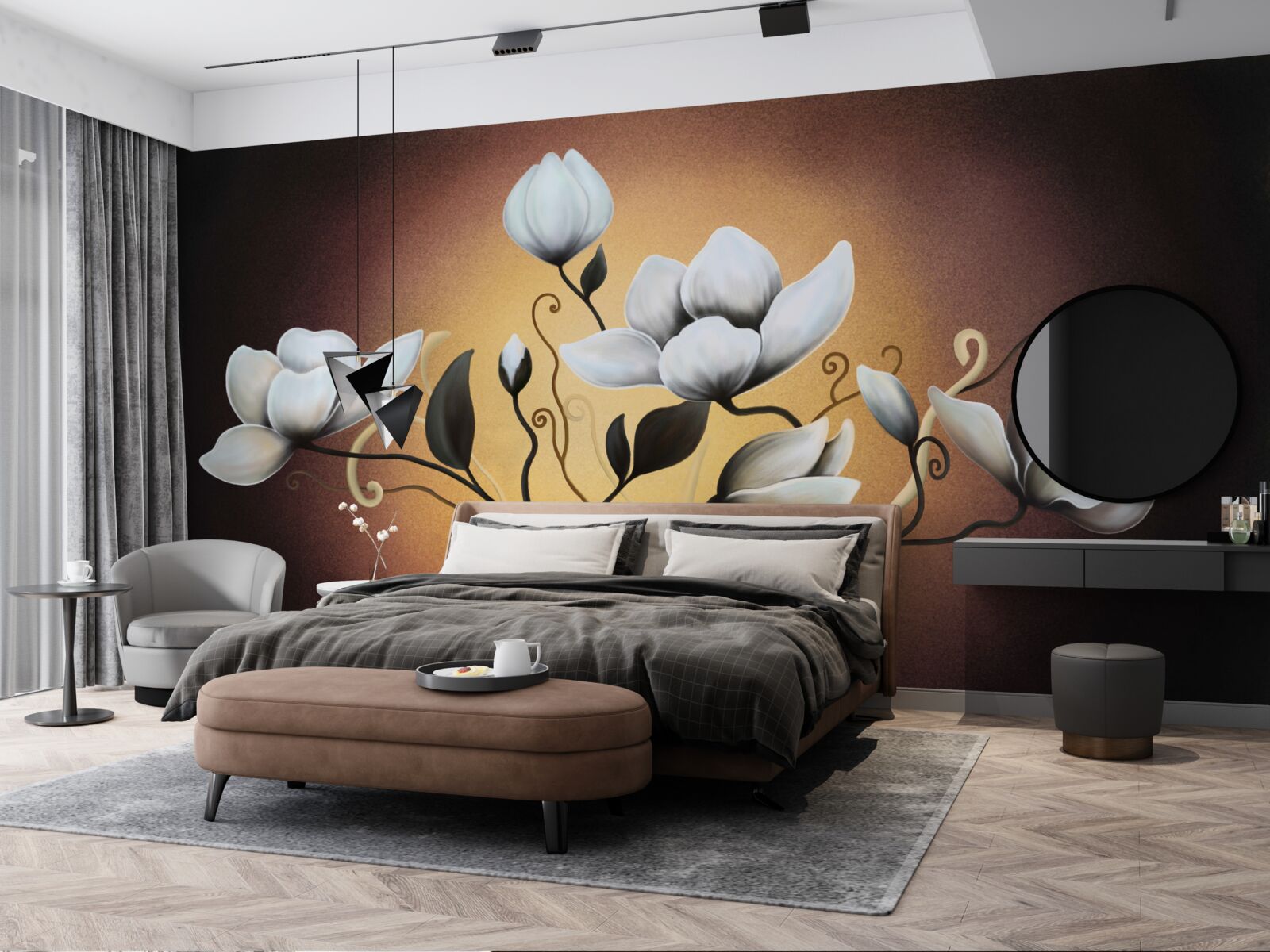 Fotobehang magnolia boeket van witachtige bloemen