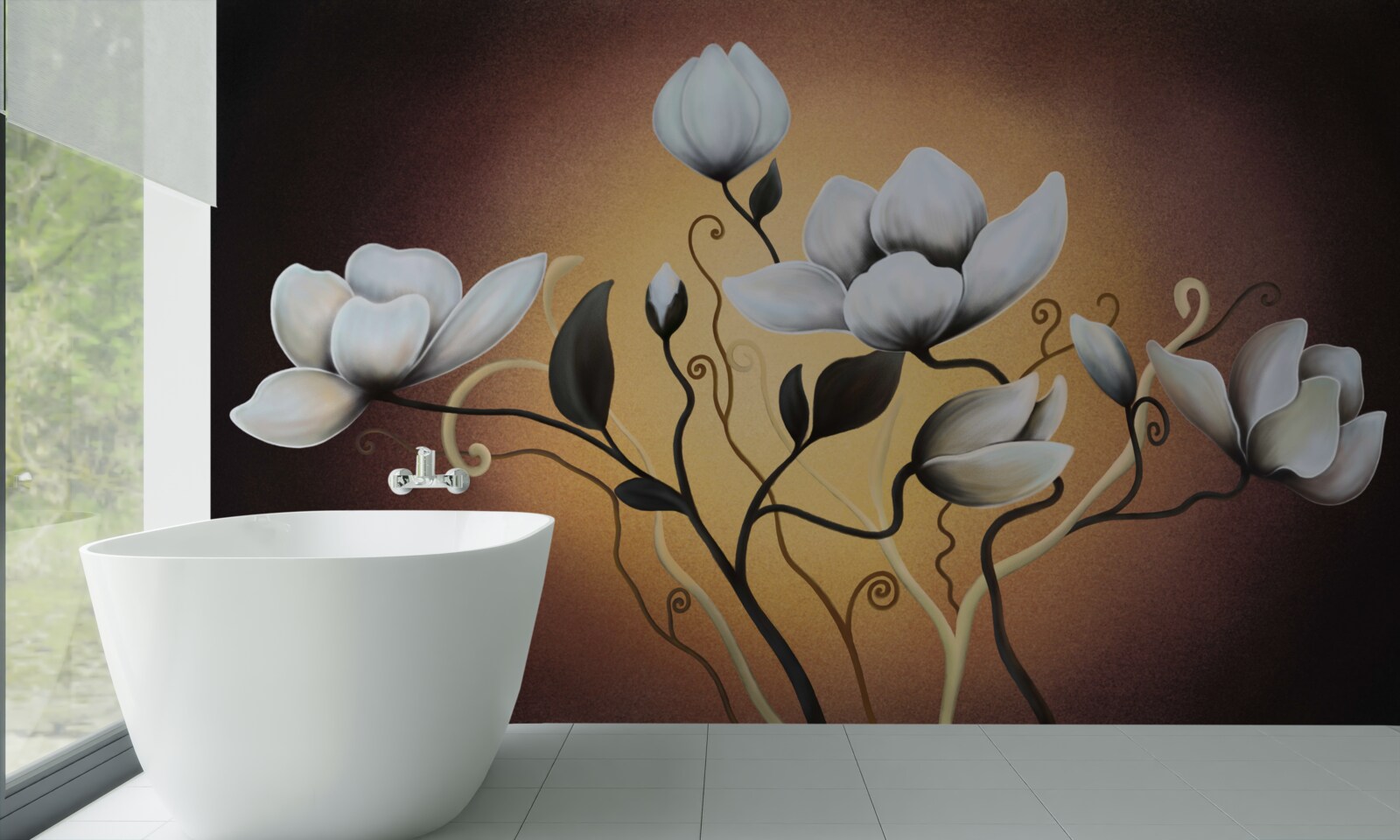 Fotobehang magnolia boeket van witachtige bloemen