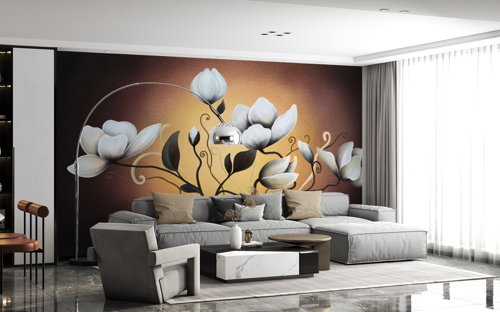 Fotobehang magnolia boeket van witachtige bloemen