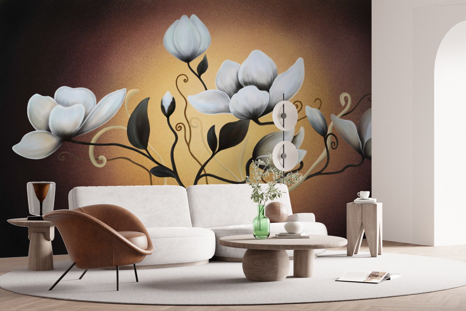 Fotobehang magnolia boeket van witachtige bloemen