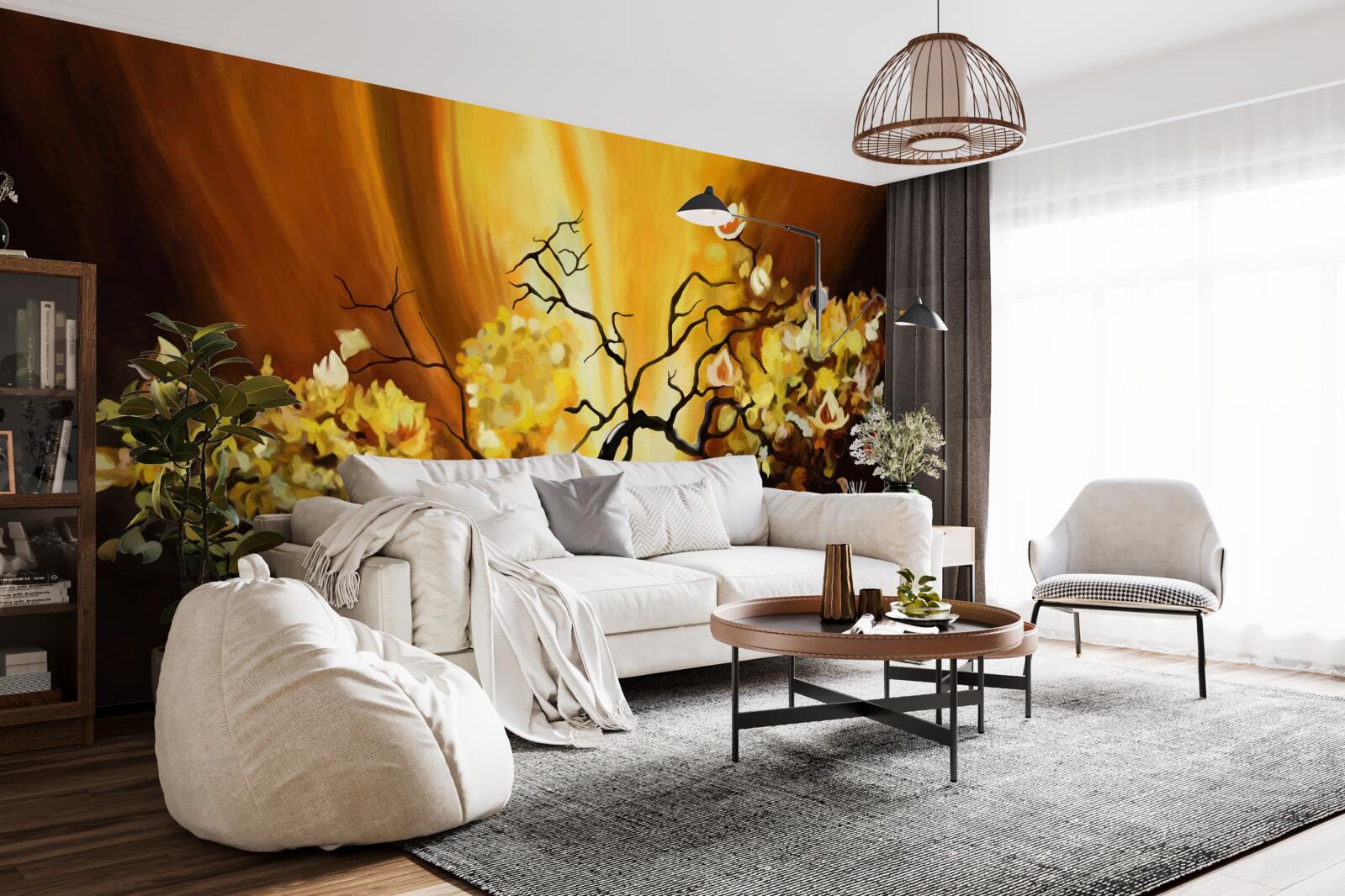 Fotobehang bloeiende boom aan de rand van de zonsondergang