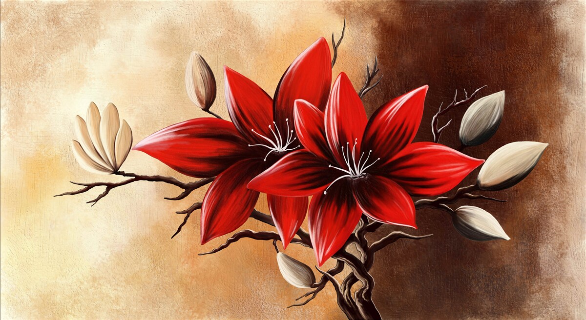 Fotobehang rode knoppen op een bruine achtergrond