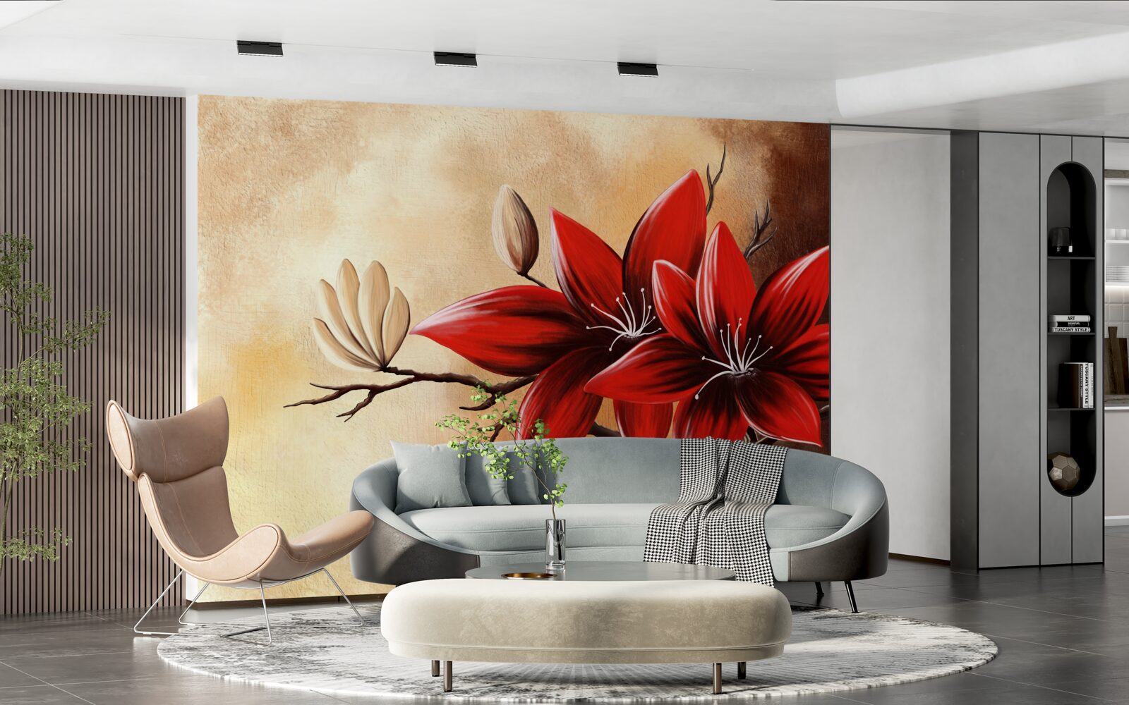 Fotobehang rode knoppen op een bruine achtergrond