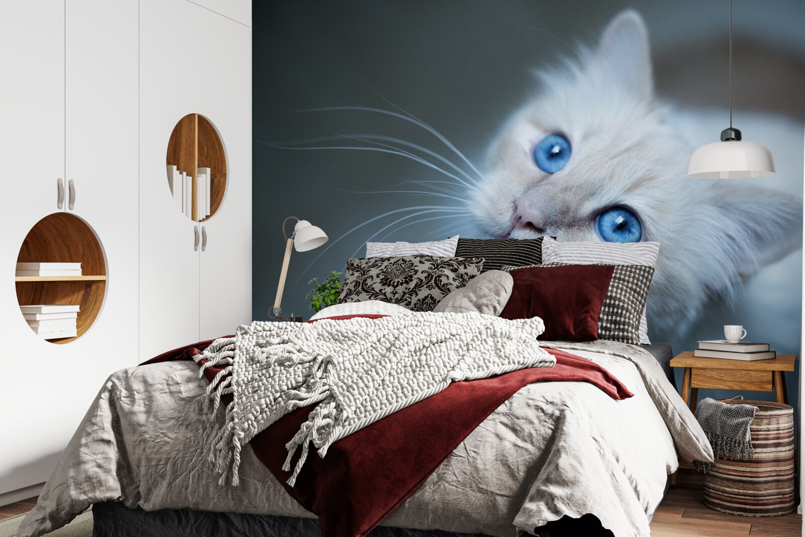 Fotobehang kitten met witte vacht en blauwe ogen