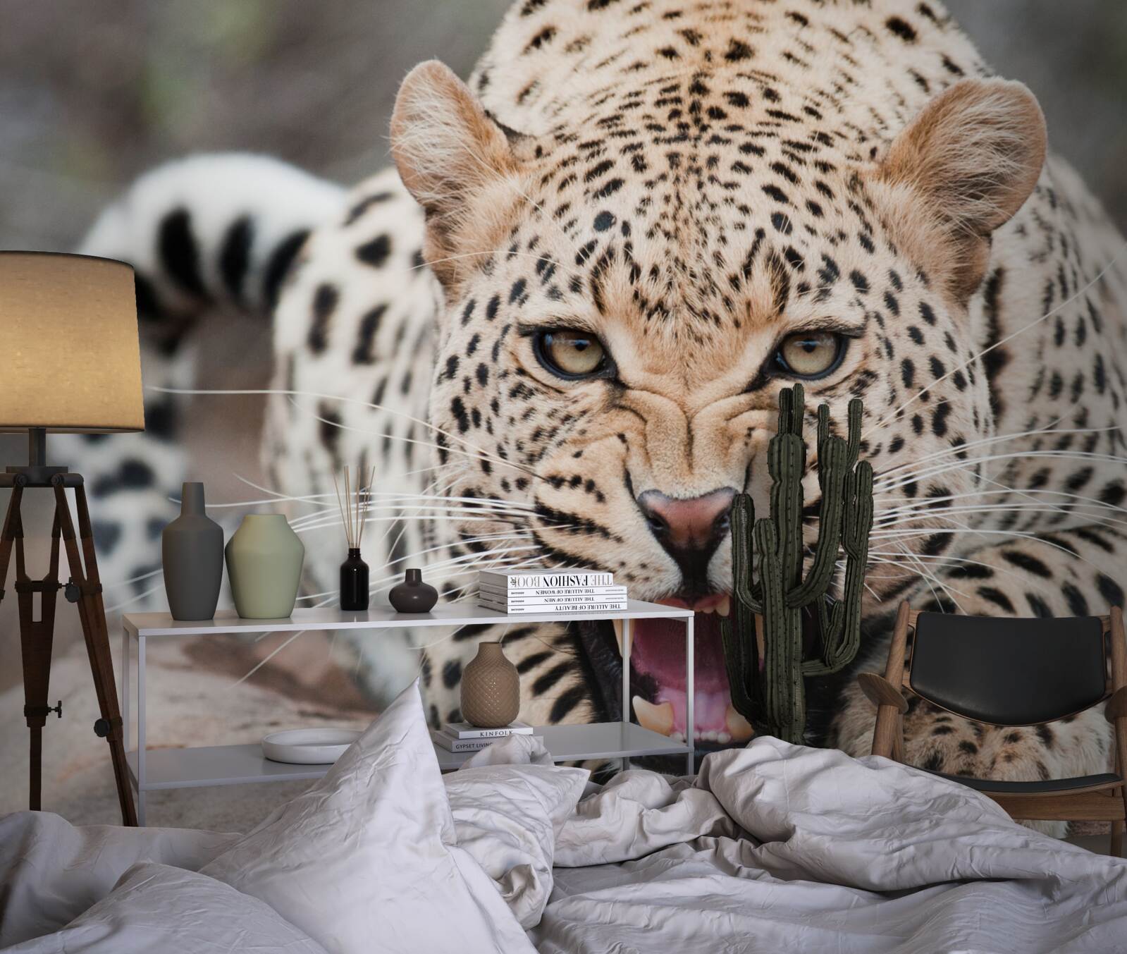 Fotobehang luipaard op het punt de sprong te wagen