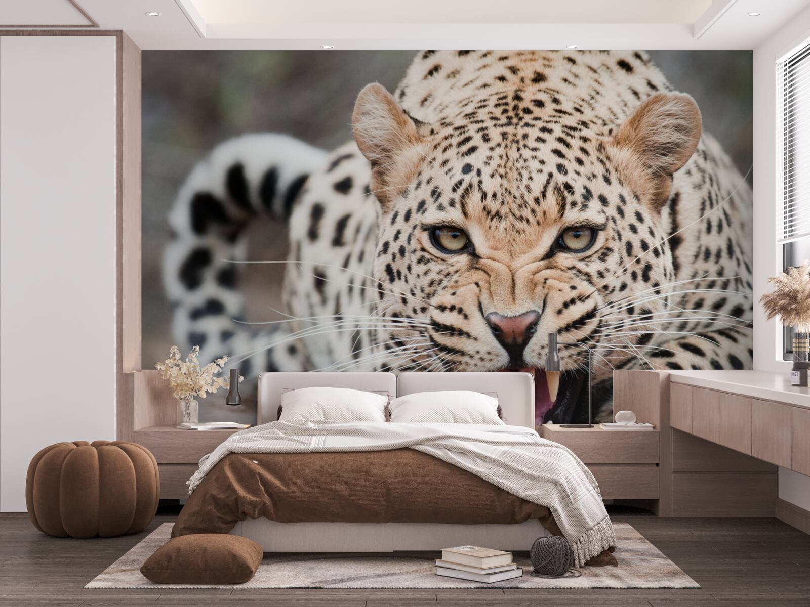 Fotobehang luipaard op het punt de sprong te wagen