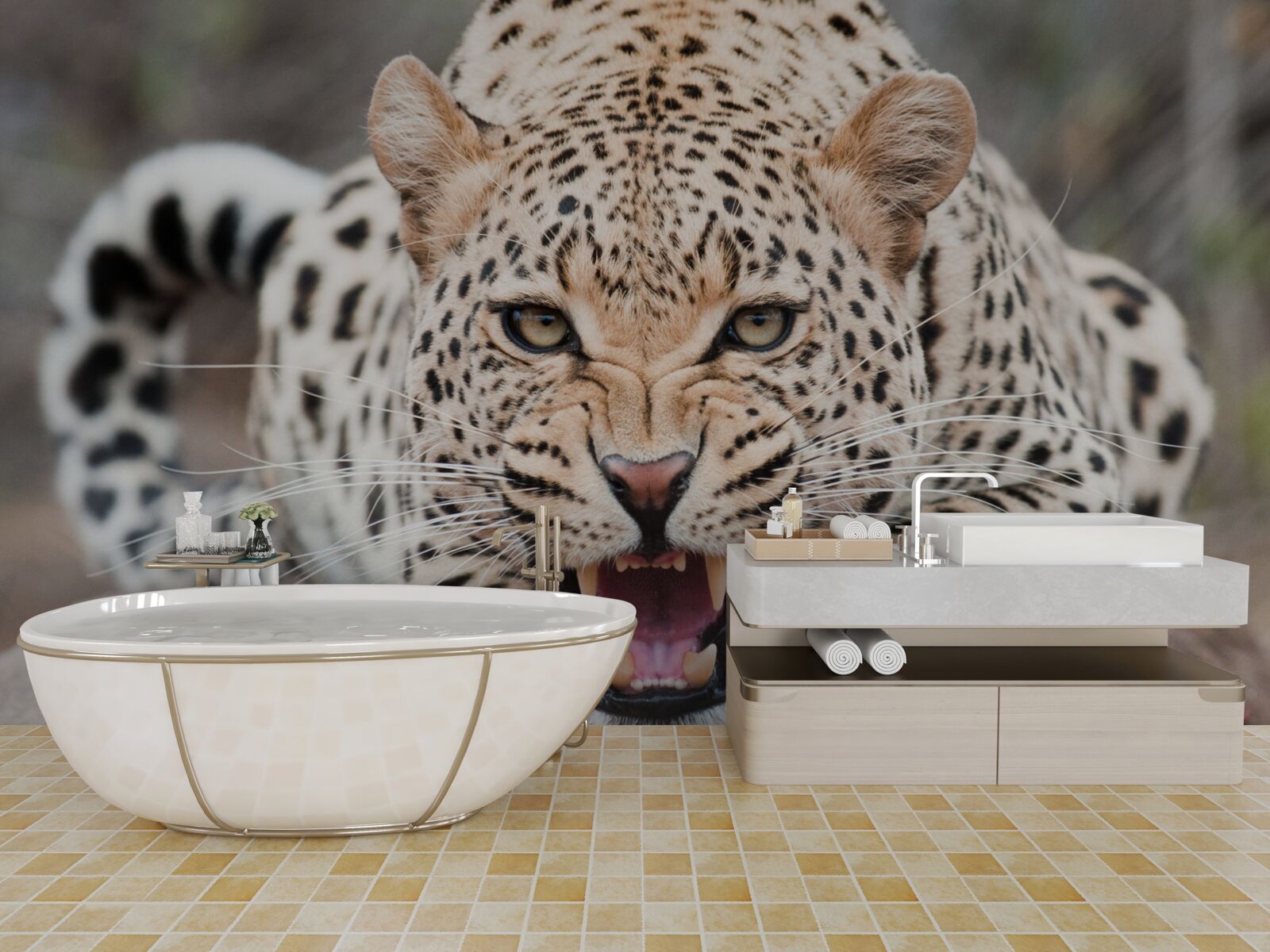 Fotobehang luipaard op het punt de sprong te wagen