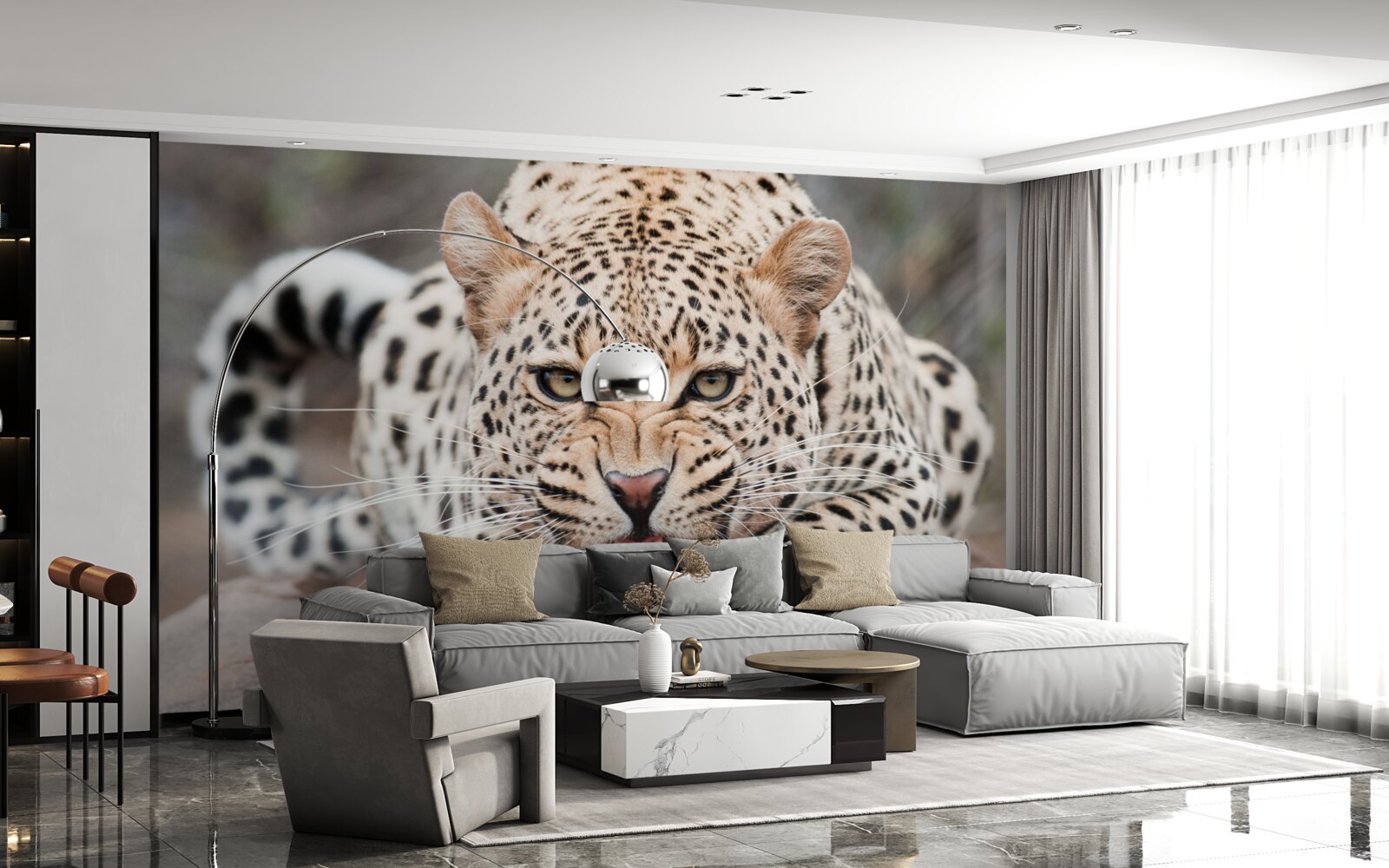 Fotobehang luipaard op het punt de sprong te wagen