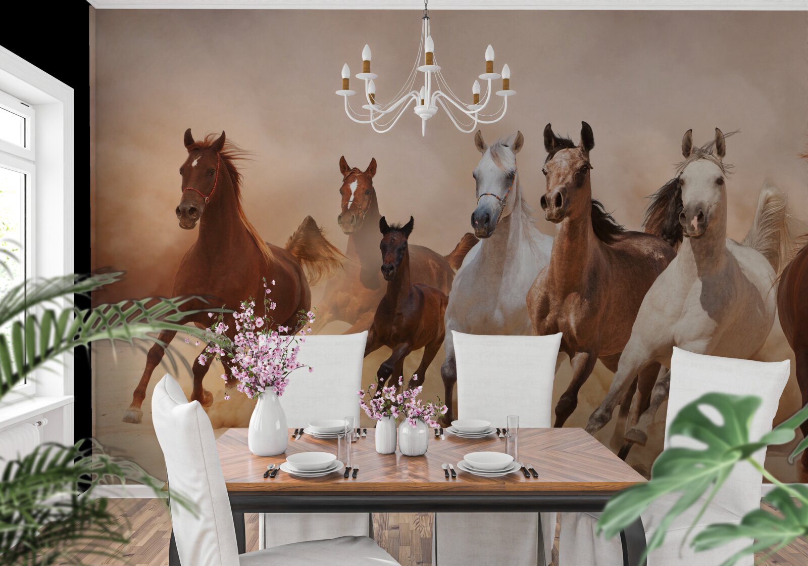 Fotobehang kudde vrije paarden