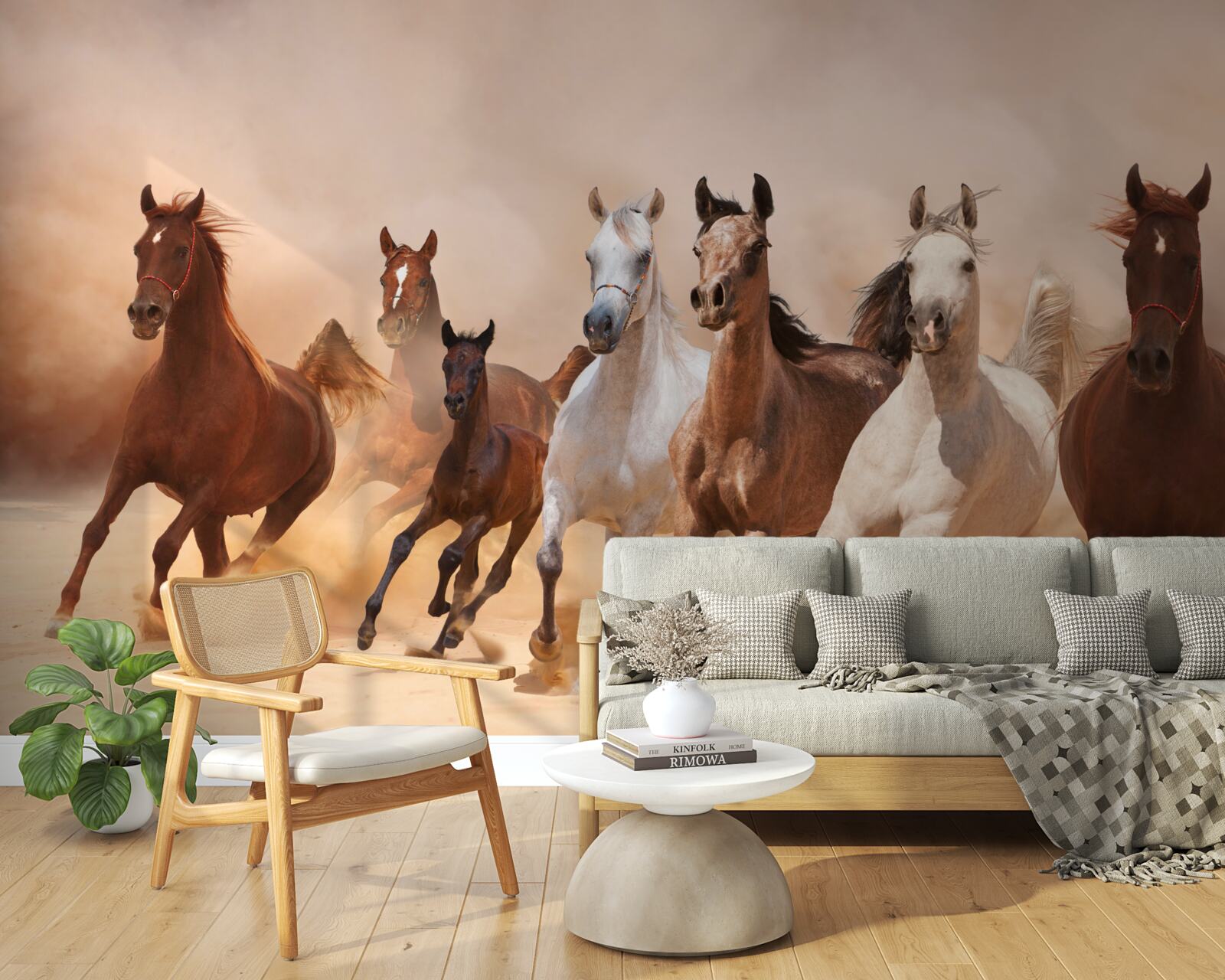 Fotobehang kudde vrije paarden