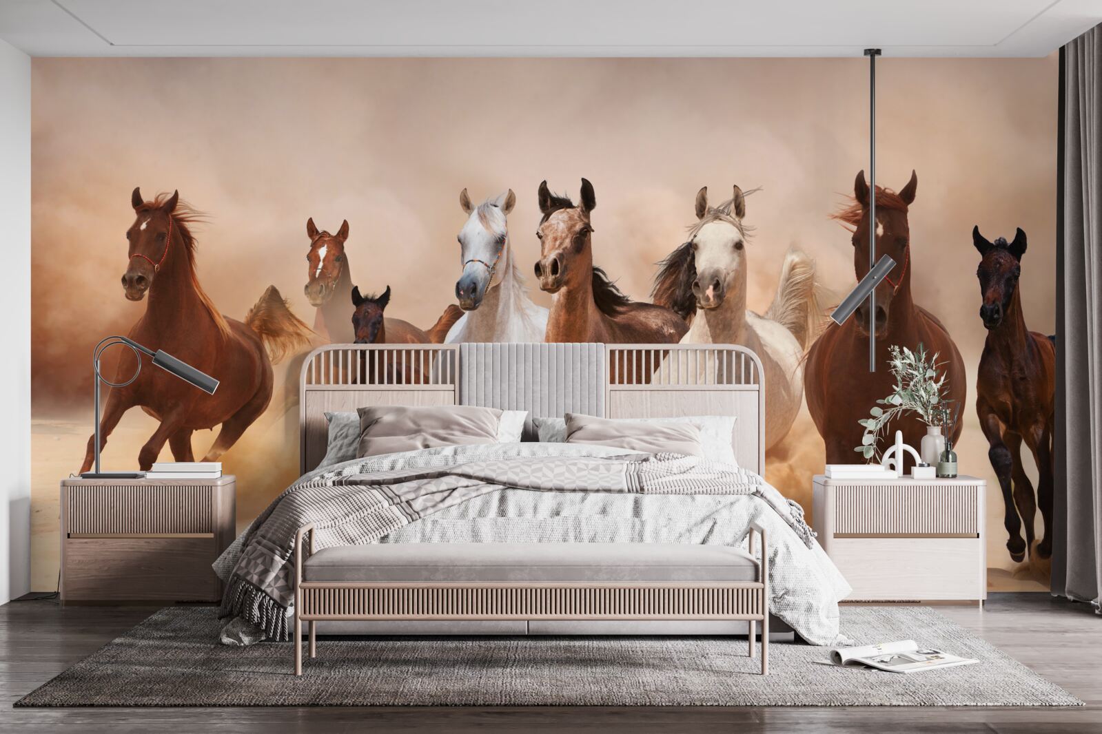 Fotobehang kudde vrije paarden