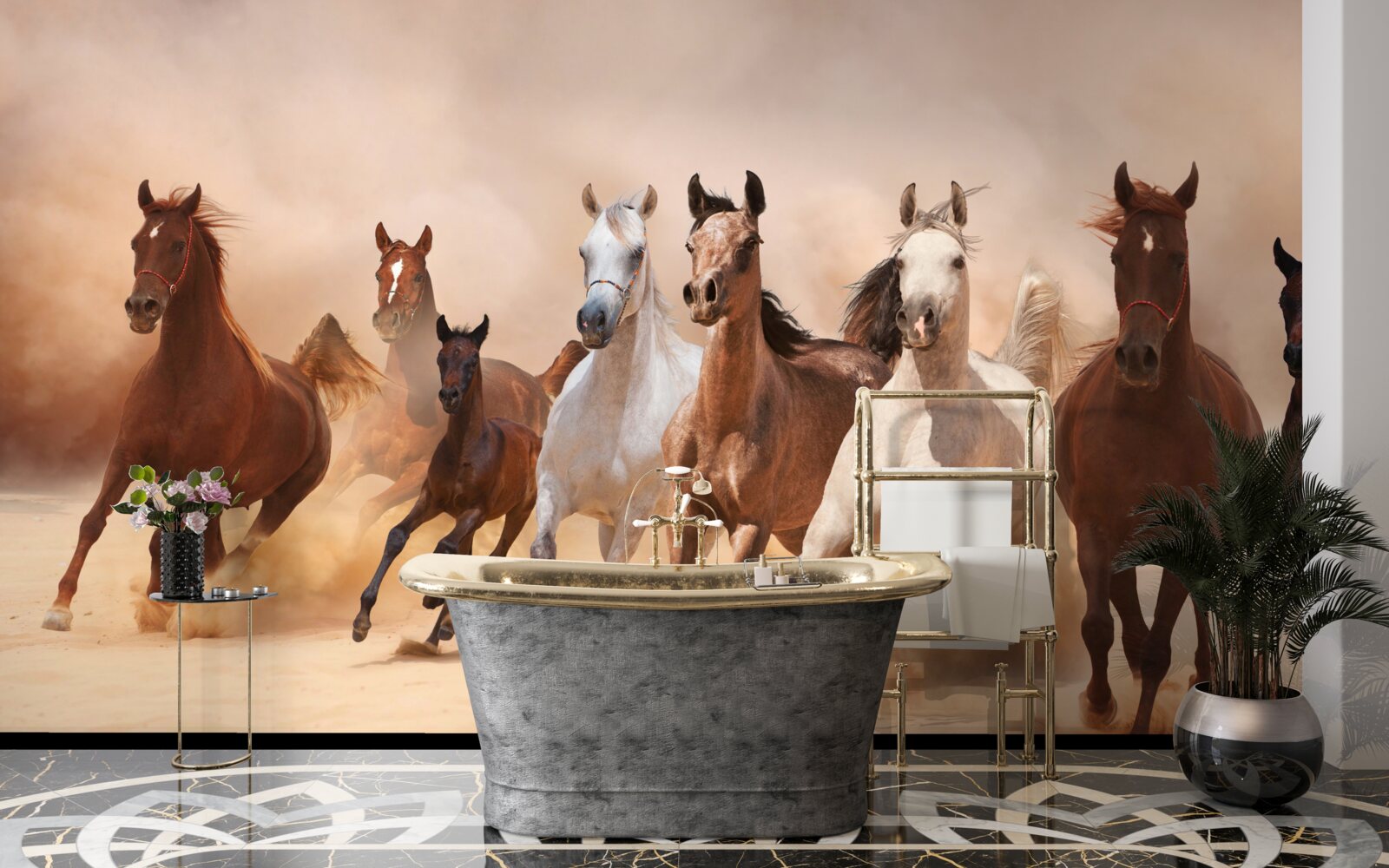 Fotobehang kudde vrije paarden