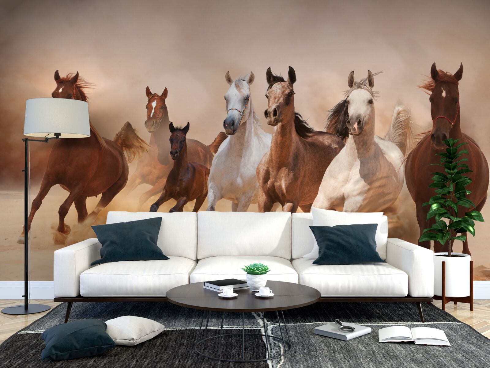 Fotobehang kudde vrije paarden