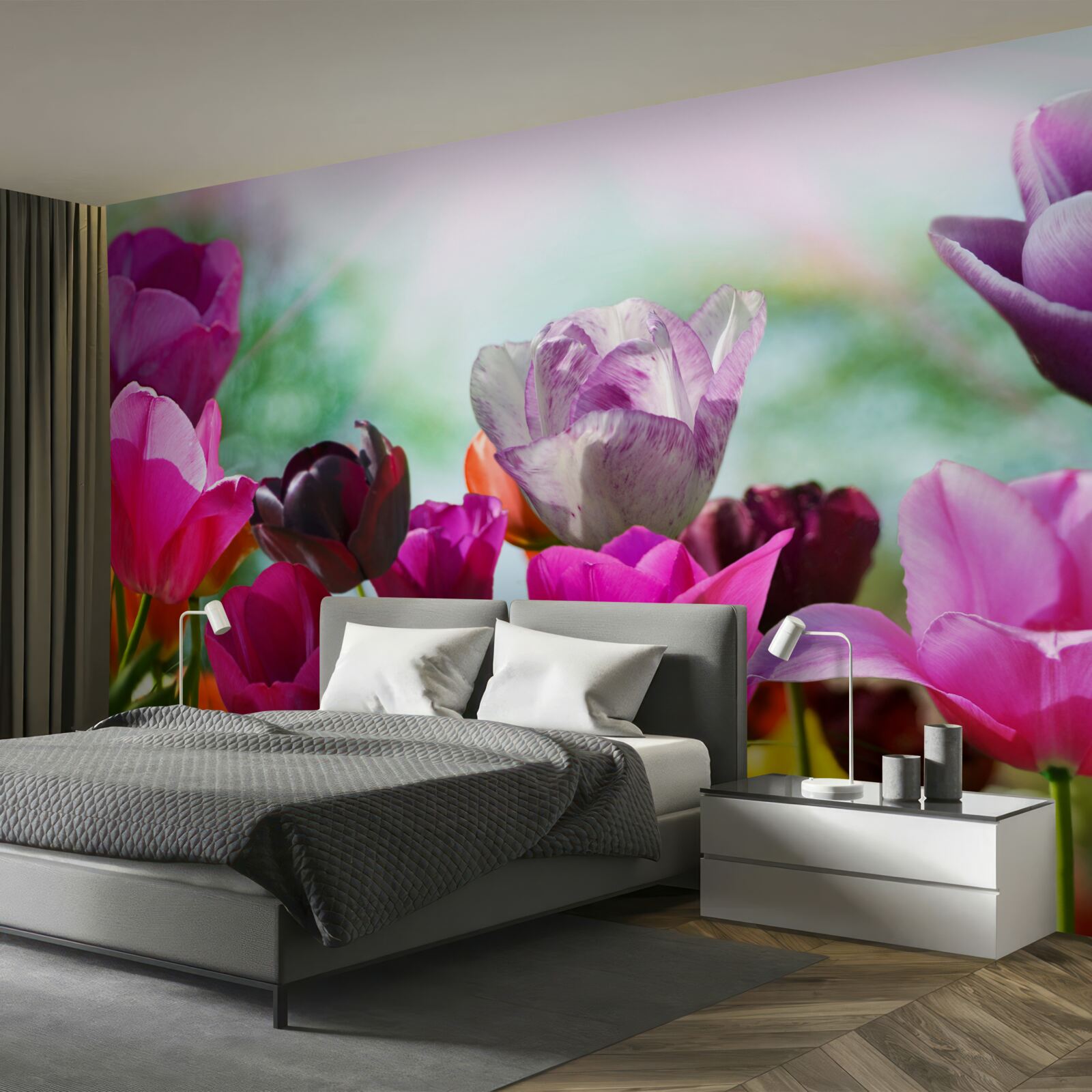 Fotobehang tulpen in verschillende kleuren