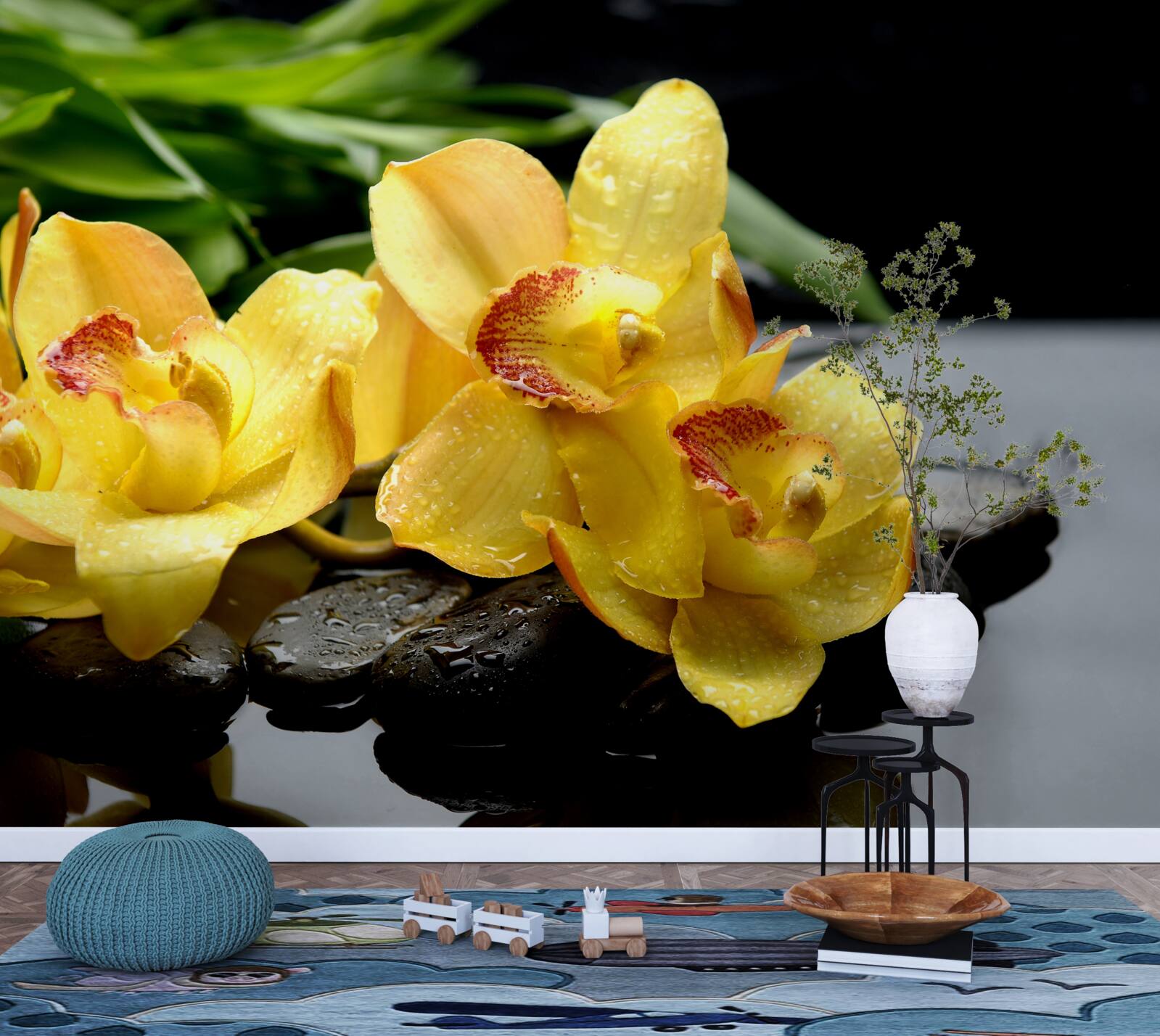 Fotobehang boeket van delicate gele orchideeën