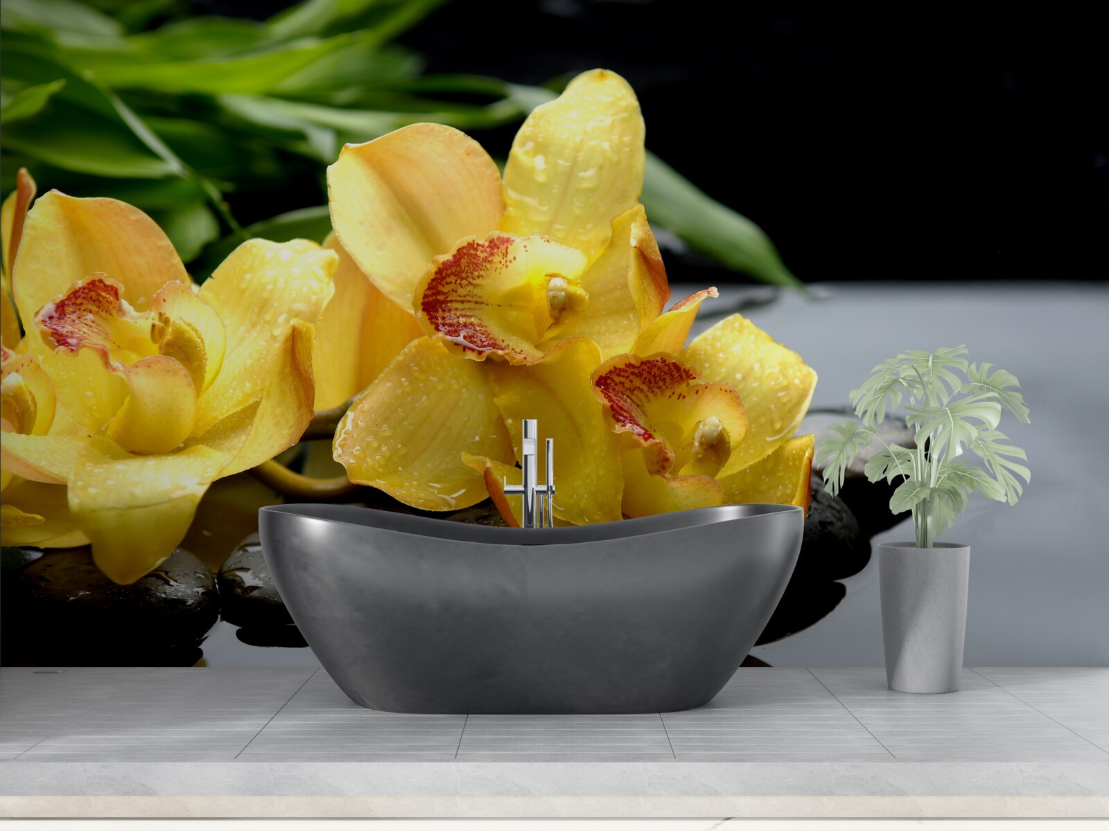 Fotobehang boeket van delicate gele orchideeën