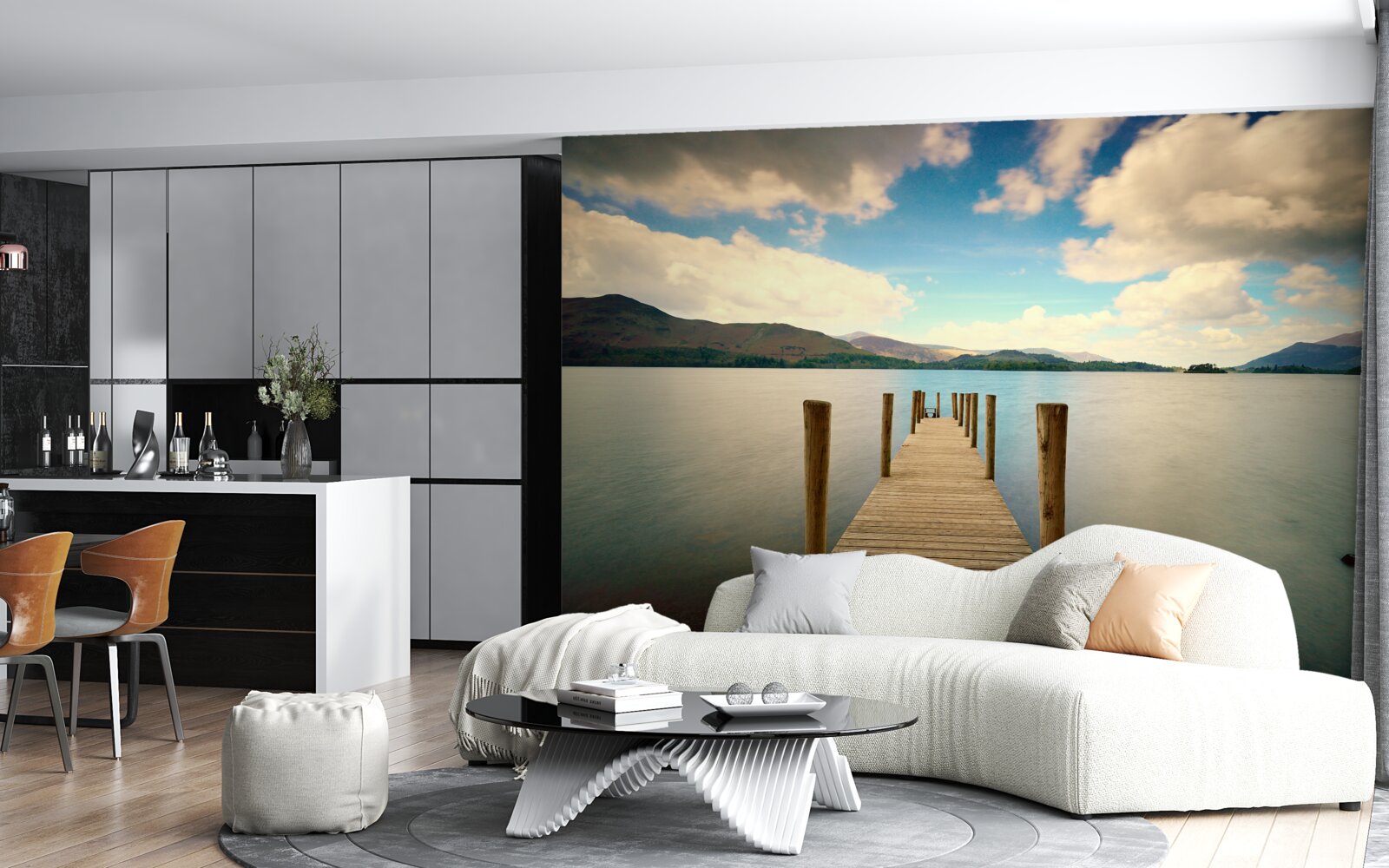 Fotobehang houten pier aan de kust